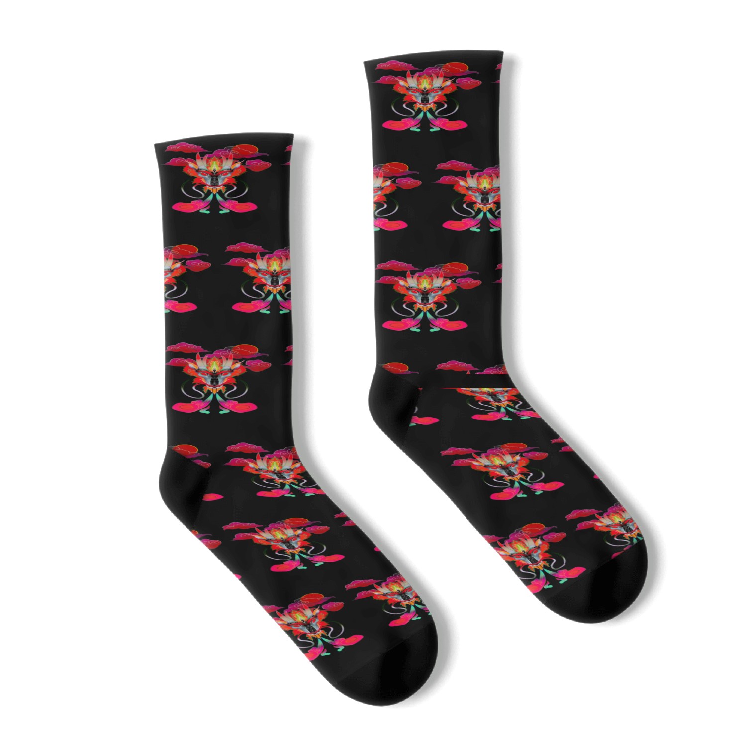 Neon Dragon (No Background) Socks