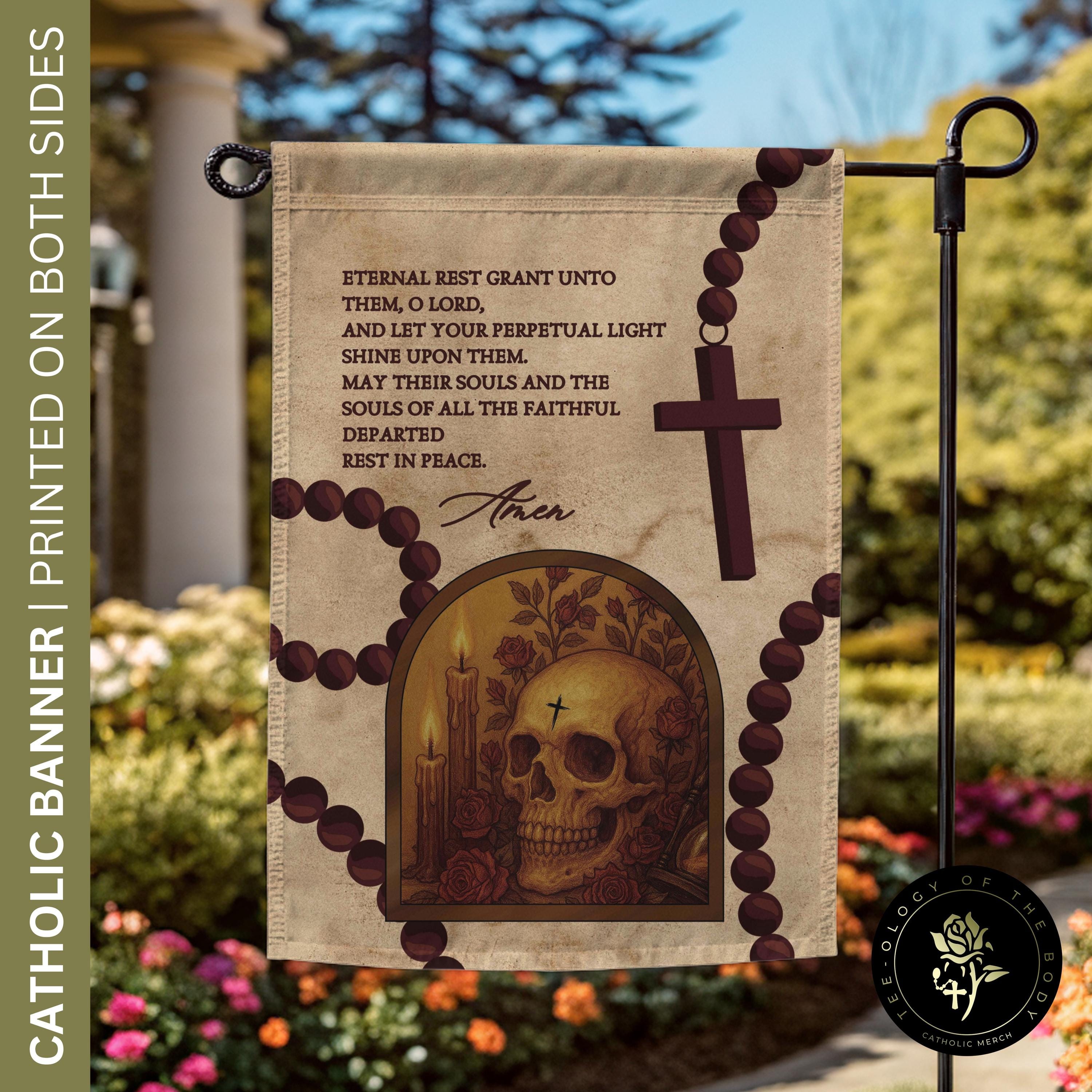 Prayer for All Souls Day, Eternal Rest Yard Decor Banner, Prayer for Souls in Purgatory Yard Flag, House & Garden Banner, Catholic Halloween