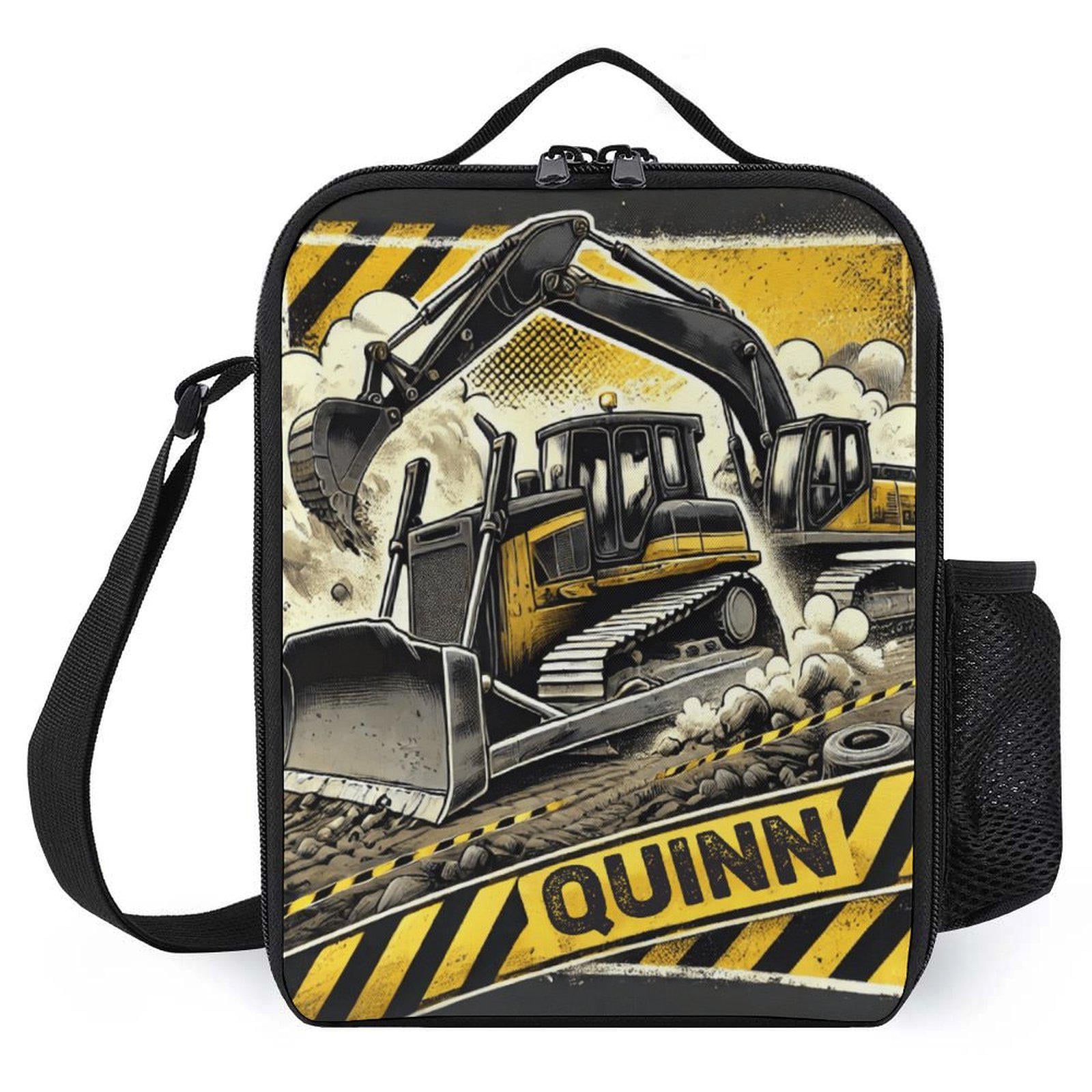 Personalized Construction Zone Bulldozer Lunch Bag for School Camp Boys & Girls