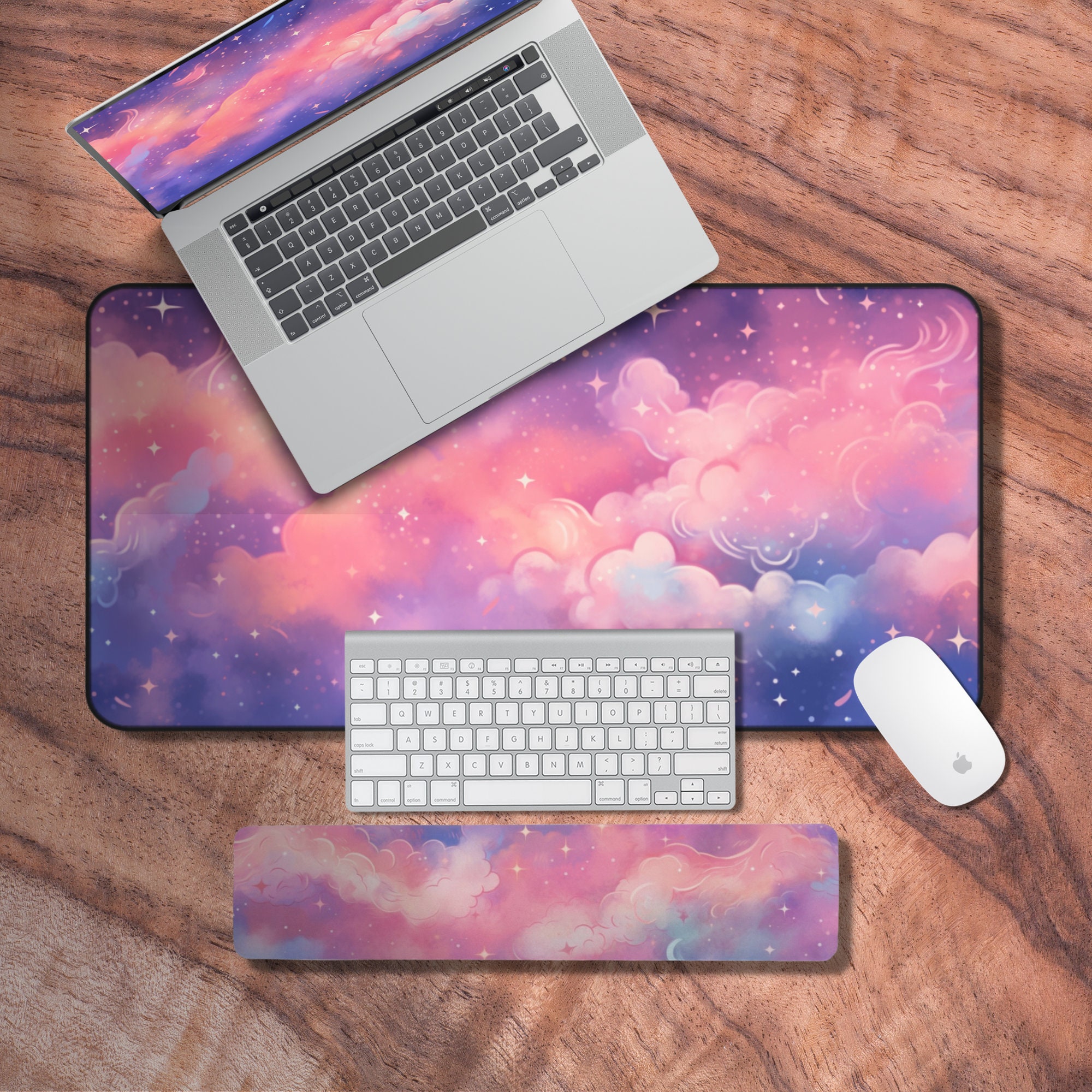Kawaii Desk Mat, Pink Sky Mouse Pad, Cute Gaming Mouse Pad, Night Sky Gaming Desk Mat