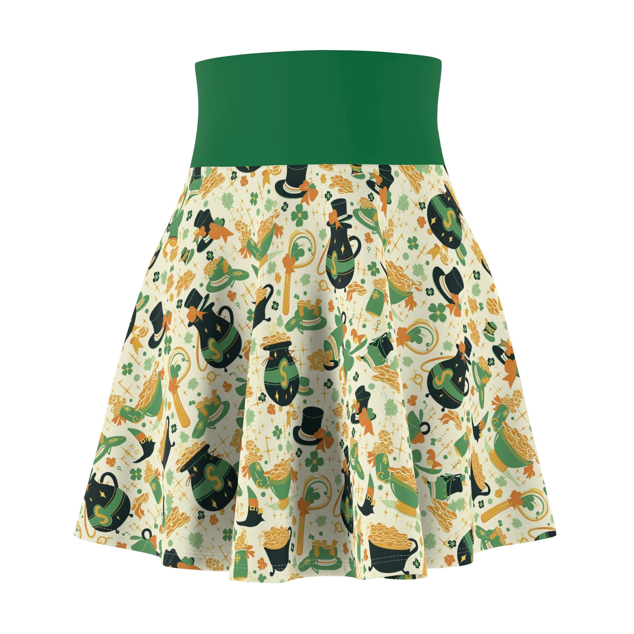 St. Patricks Day - Leperachaun Gold and Hats - Women's Skater Skirt