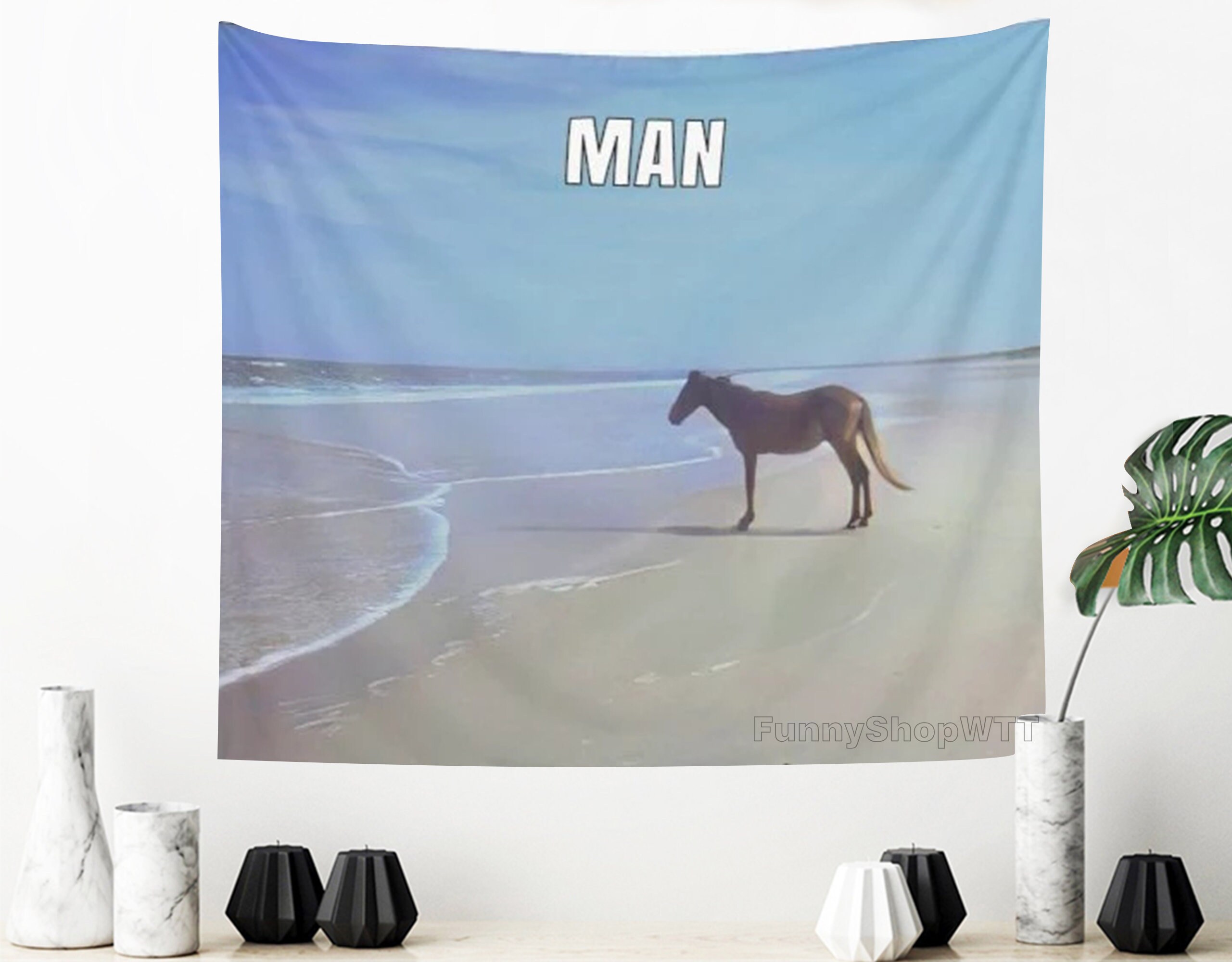 Man Hd Horse On Beach Tapestry