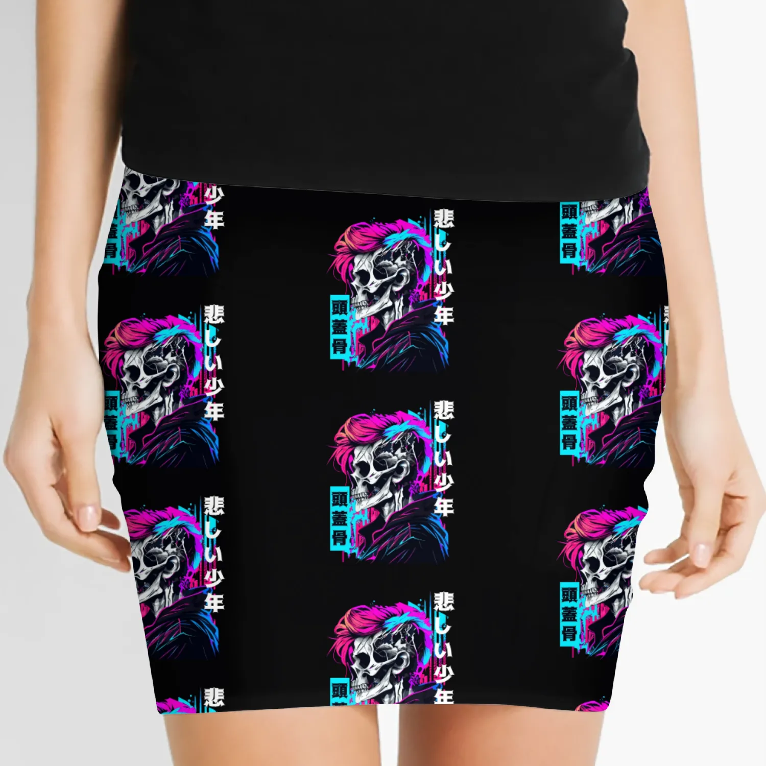 Retro Edgy Skull Sad Anime Boy Japanese Vaporwave Women's Mini Skirts