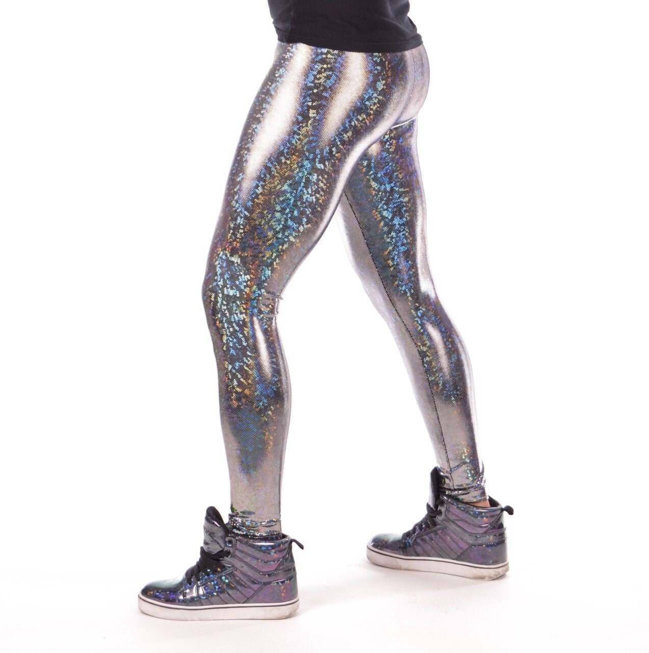 SILVER Disco Ball Holographic Meggings | Spandex Men's leggings