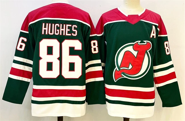Custom Men's #86 Hughes Black Alternat / Green Red Jersey