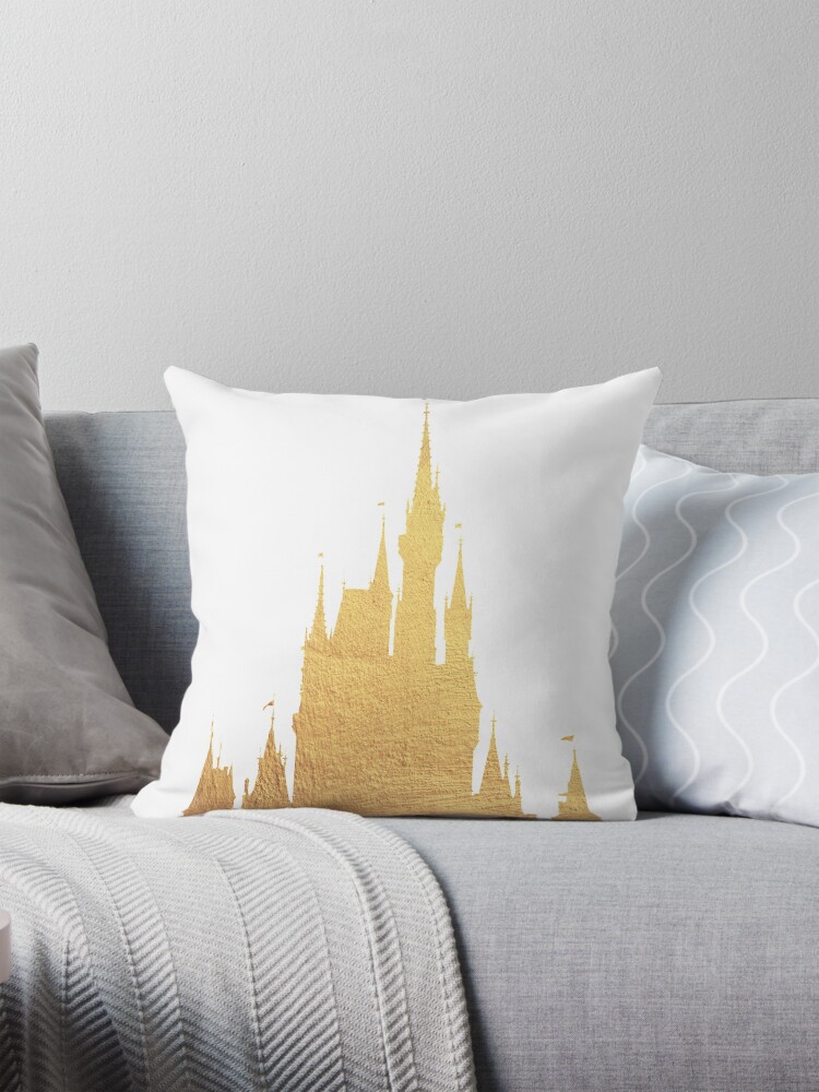Golden Magic Castle Silhouette Pillow