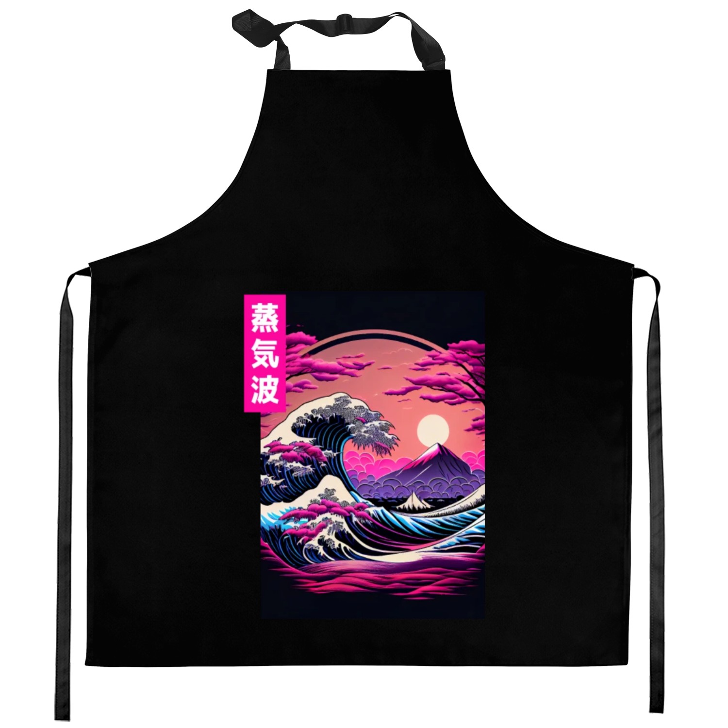 Japanese Art Great Wave Kanagawa Retrowave Style Kitchen Aprons