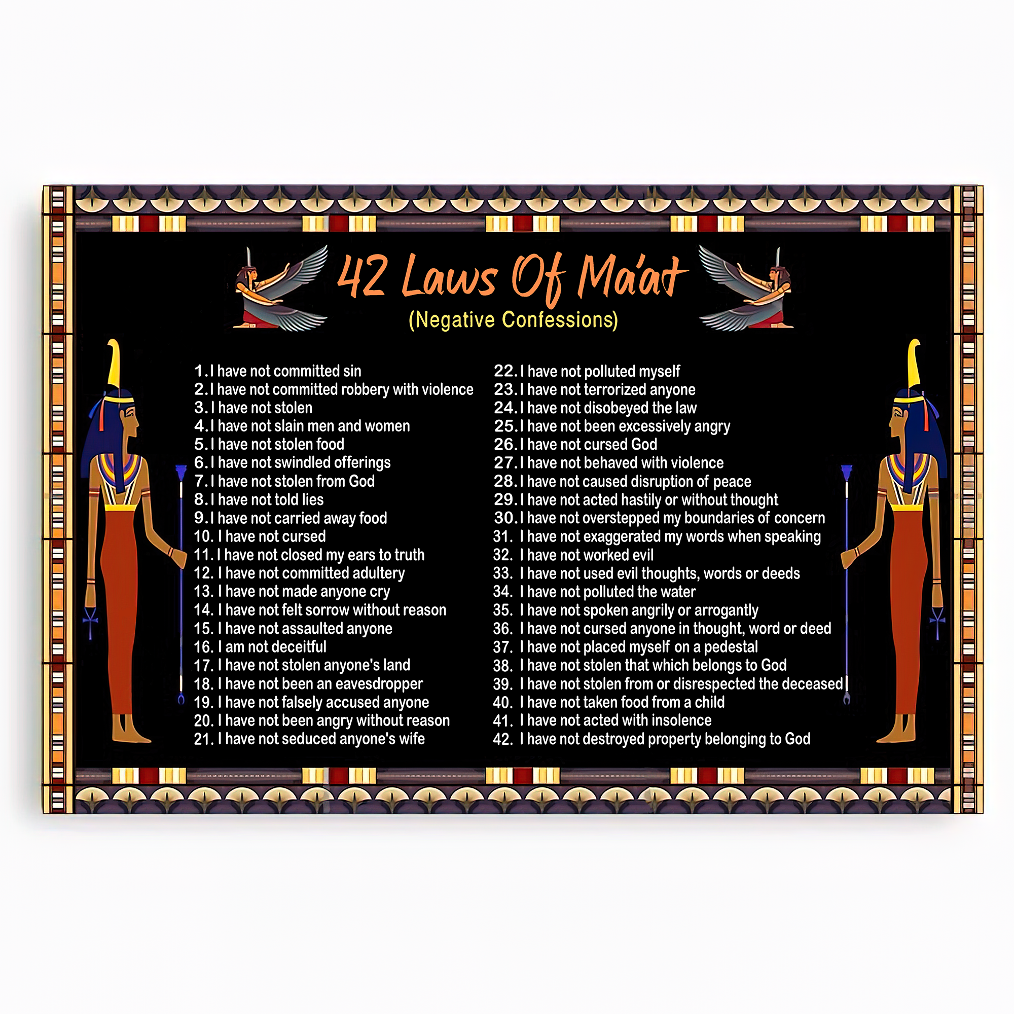 The 42 Laws Of Maat - Negative Confessions Canvas