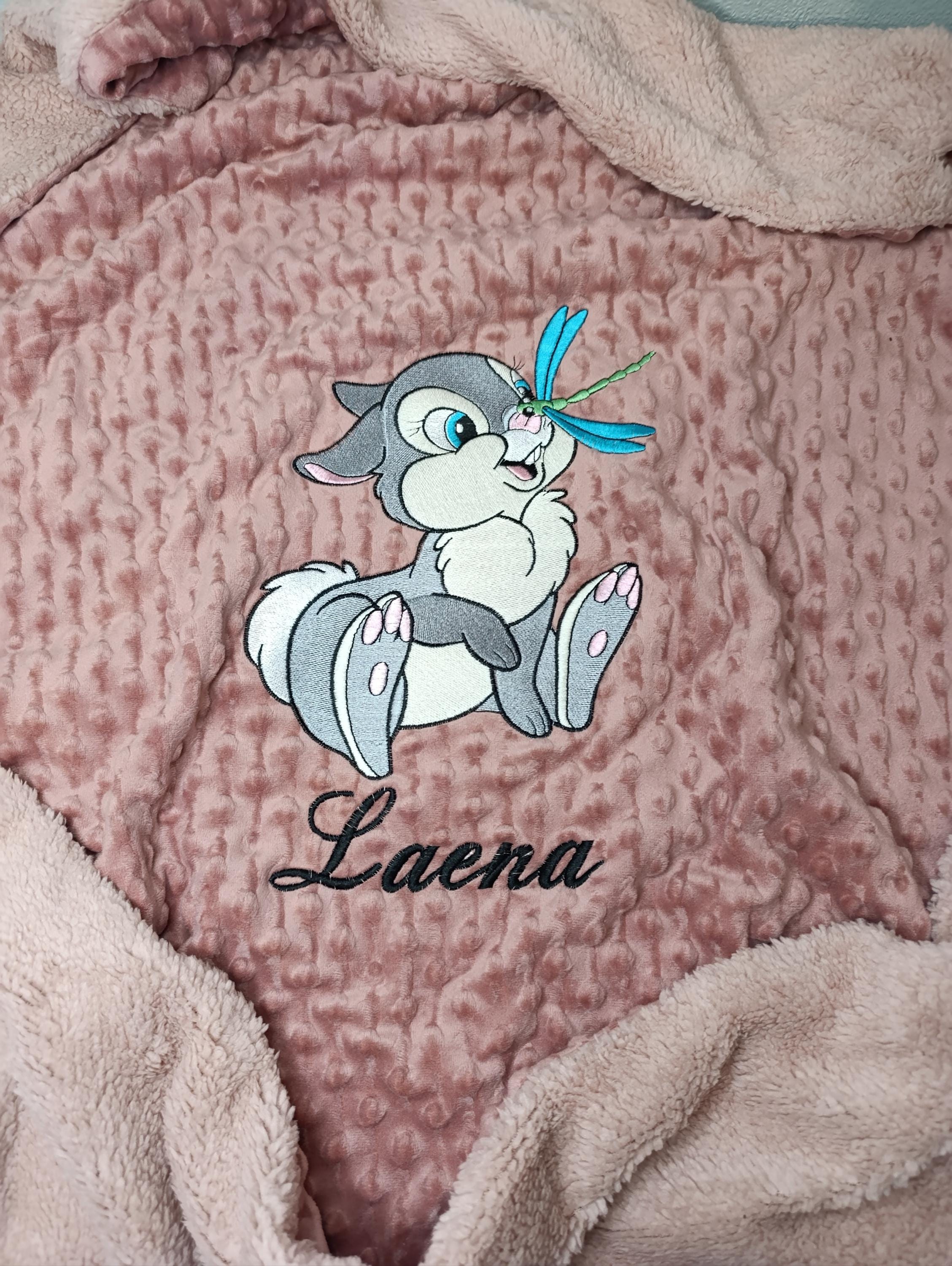 embroidered minky fleece blanket for baby - personalized with first name and pattern - embroidery for child - birth gift MISS BUNNY