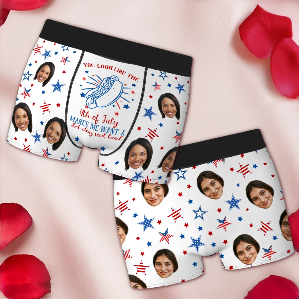 Personalised You Look Like The 4th Of July Hot Dog Men's Boxer Brief with Photo Independence Day Anniversary Birthday Gift for Men