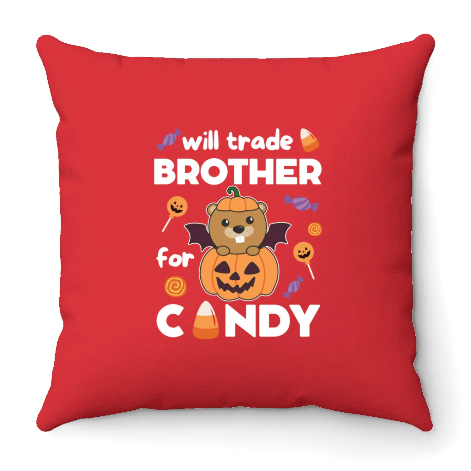 Beaver Halloween Trade Brother For Candy Throw Pillows