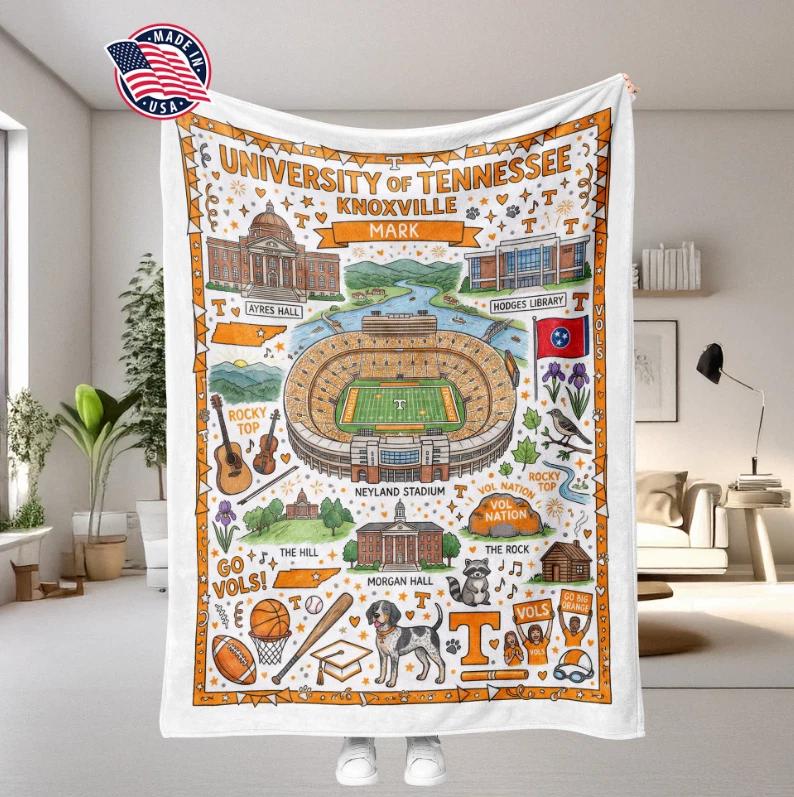 Personalized College Fleece Blanket, Football Fan Gift