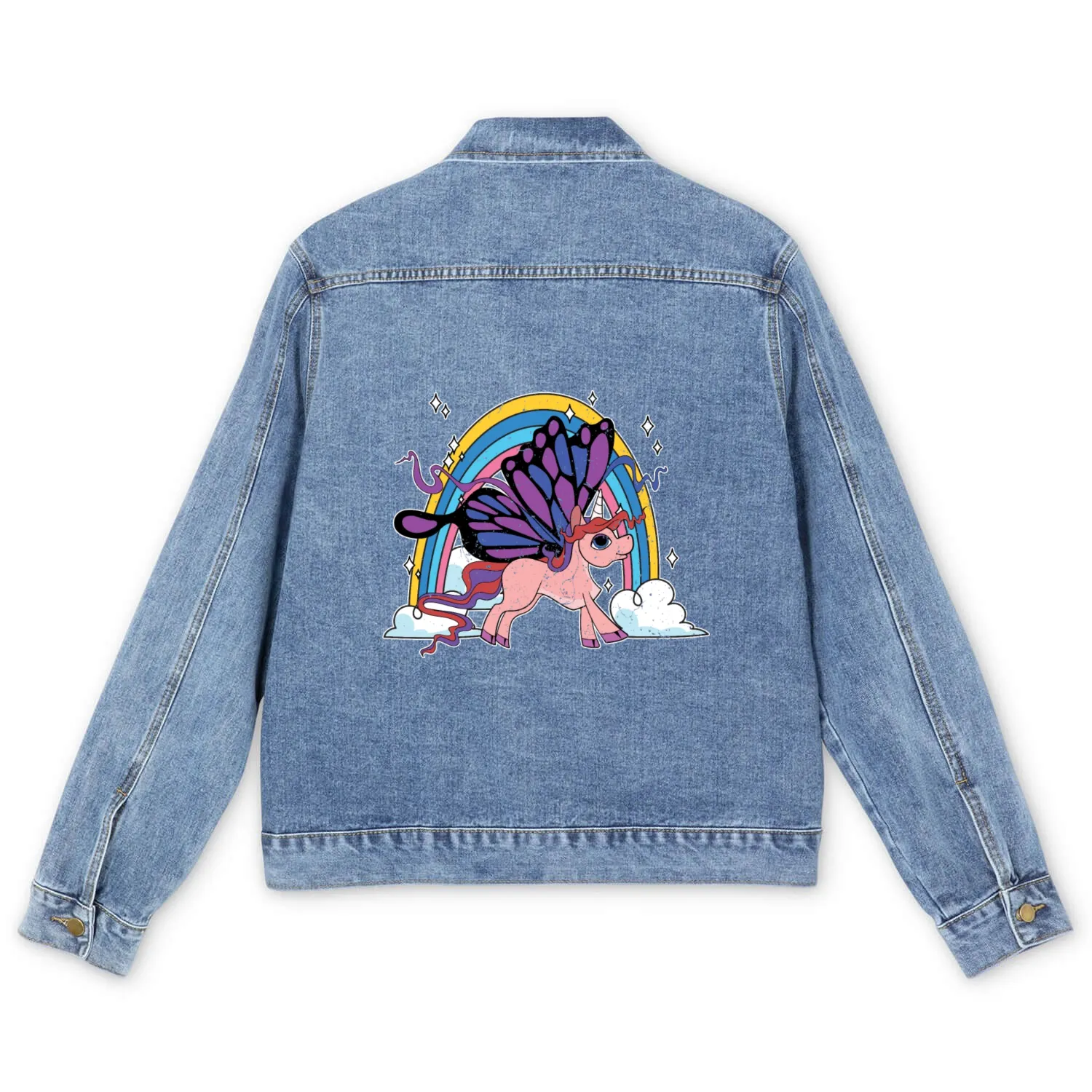 Fantasy animal rainbow butterfly unicorn Men's Denim Jackets