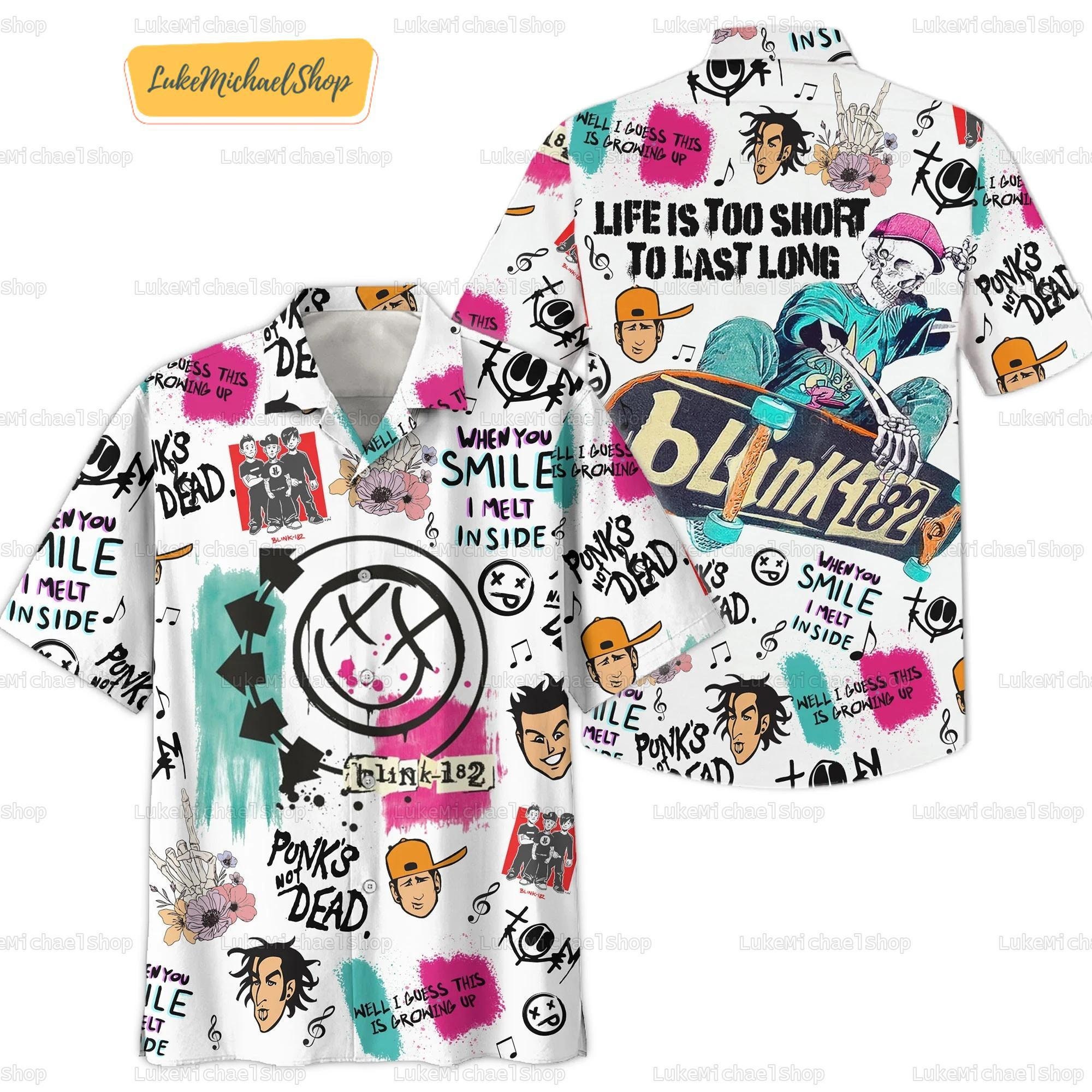 Bl!nk 182 Hawaiian Shirt, Blink Rock Button Shirt, Blink Country Music T-Shirt, Bl!nk Short Sleeve Shirt, Bl!nk One More Time Tour Shir