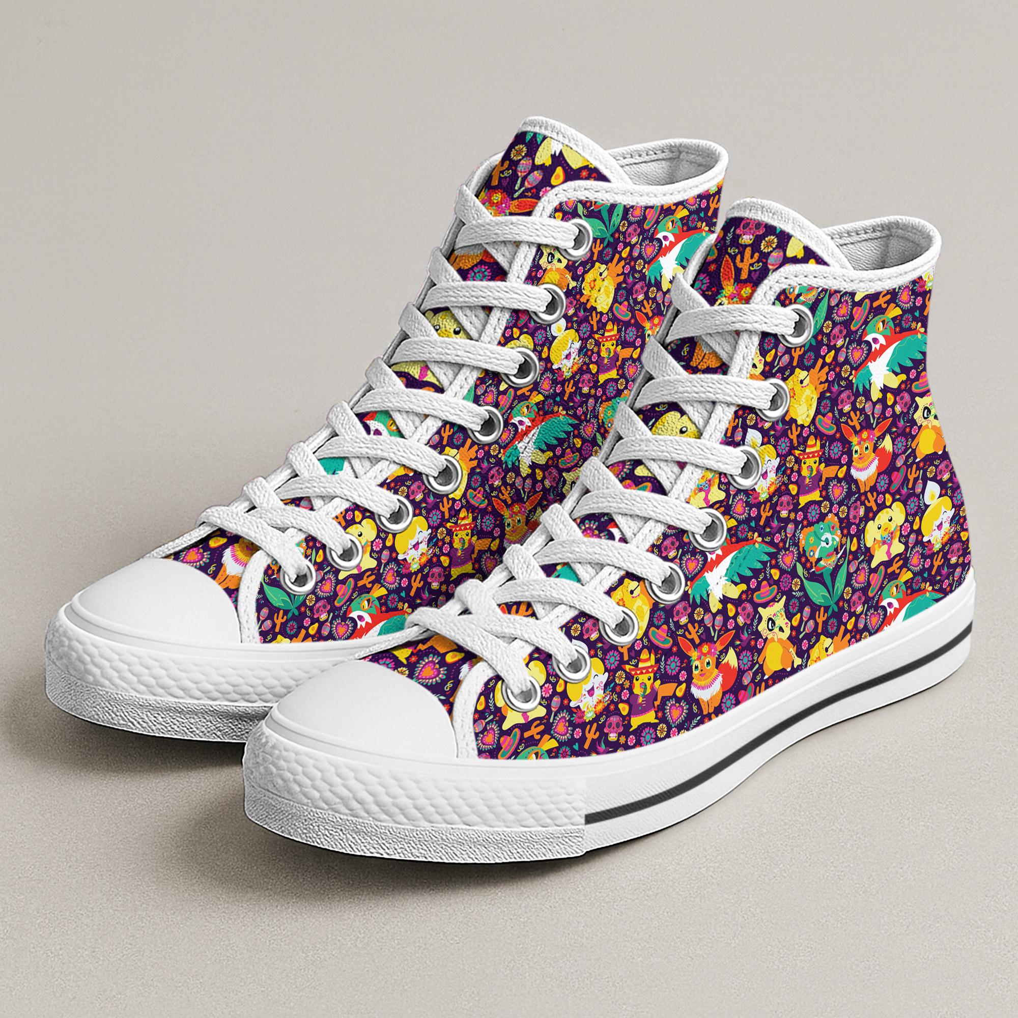Cubone Eevee High Top Shoes, Kawaii Floral Sneakers, Cute Printed Shoes, Cubone Gifts