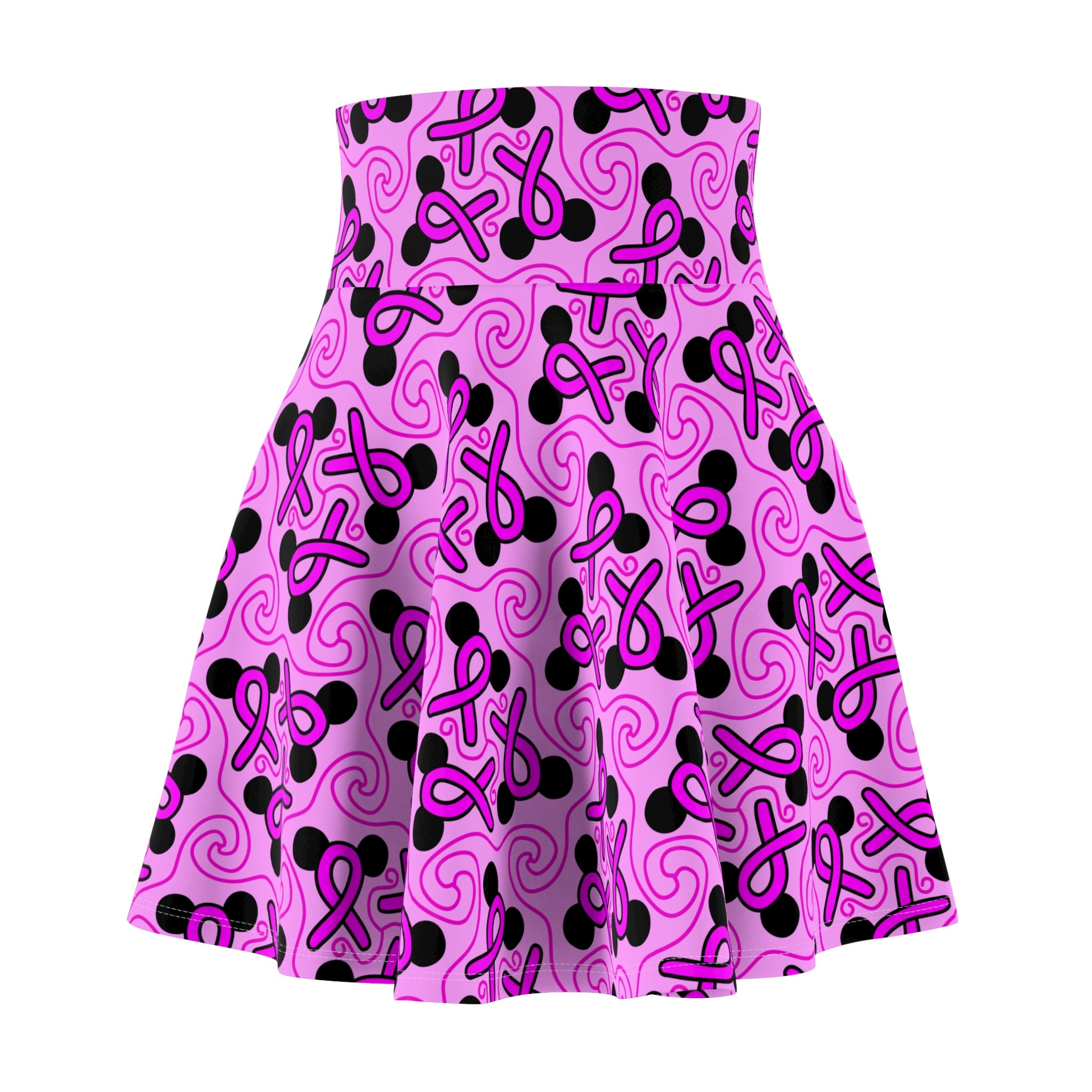Pink Ribbon Mouse Women's Skater Skirt (AOP)