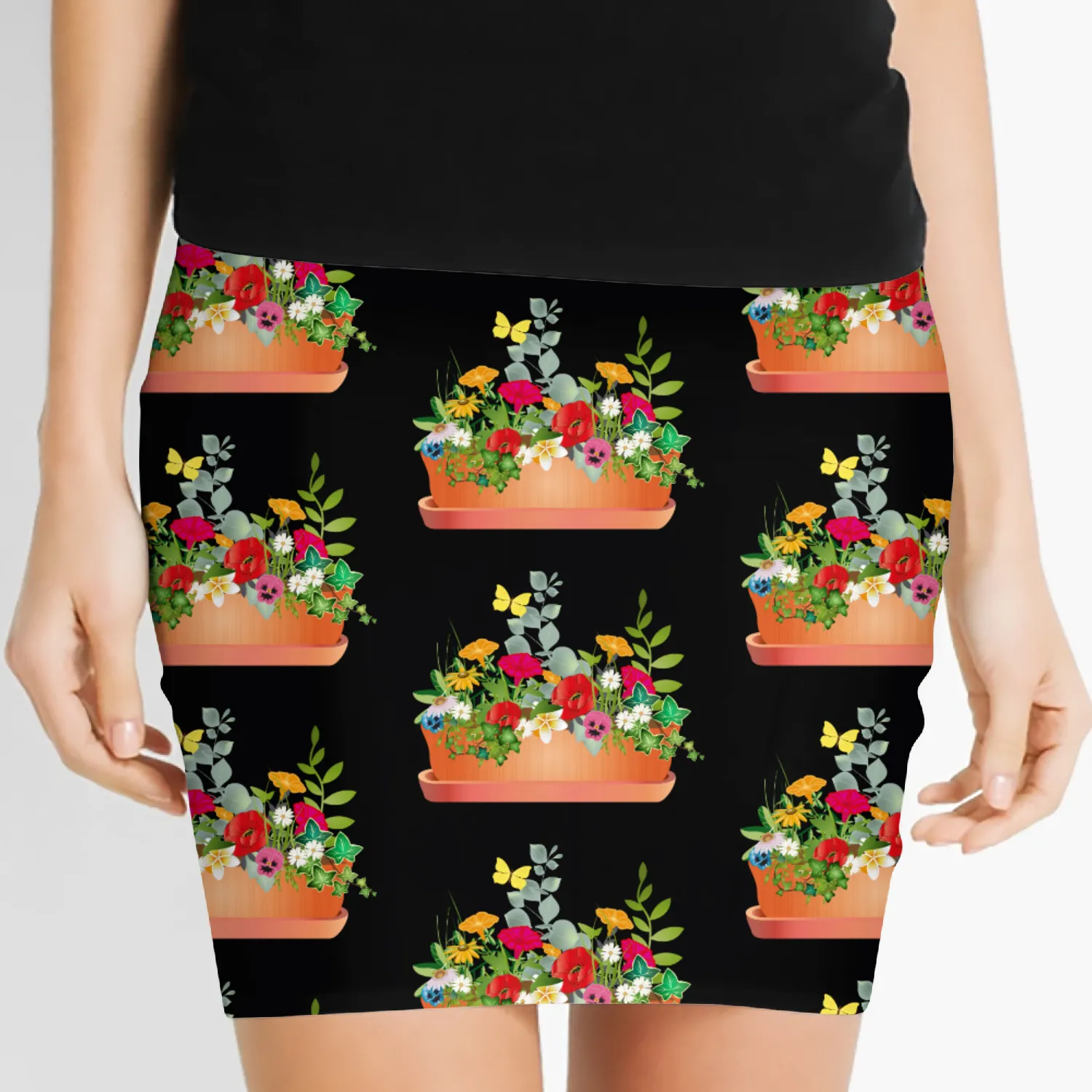 Colorful floral splendor in a flower box Women's Mini Skirts