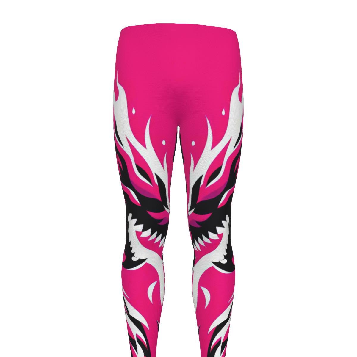 Neon Pink Dragon Men's Leggings for Martial Arts, Fitness, Running, Wrestling, MMA, Cycling, Workout