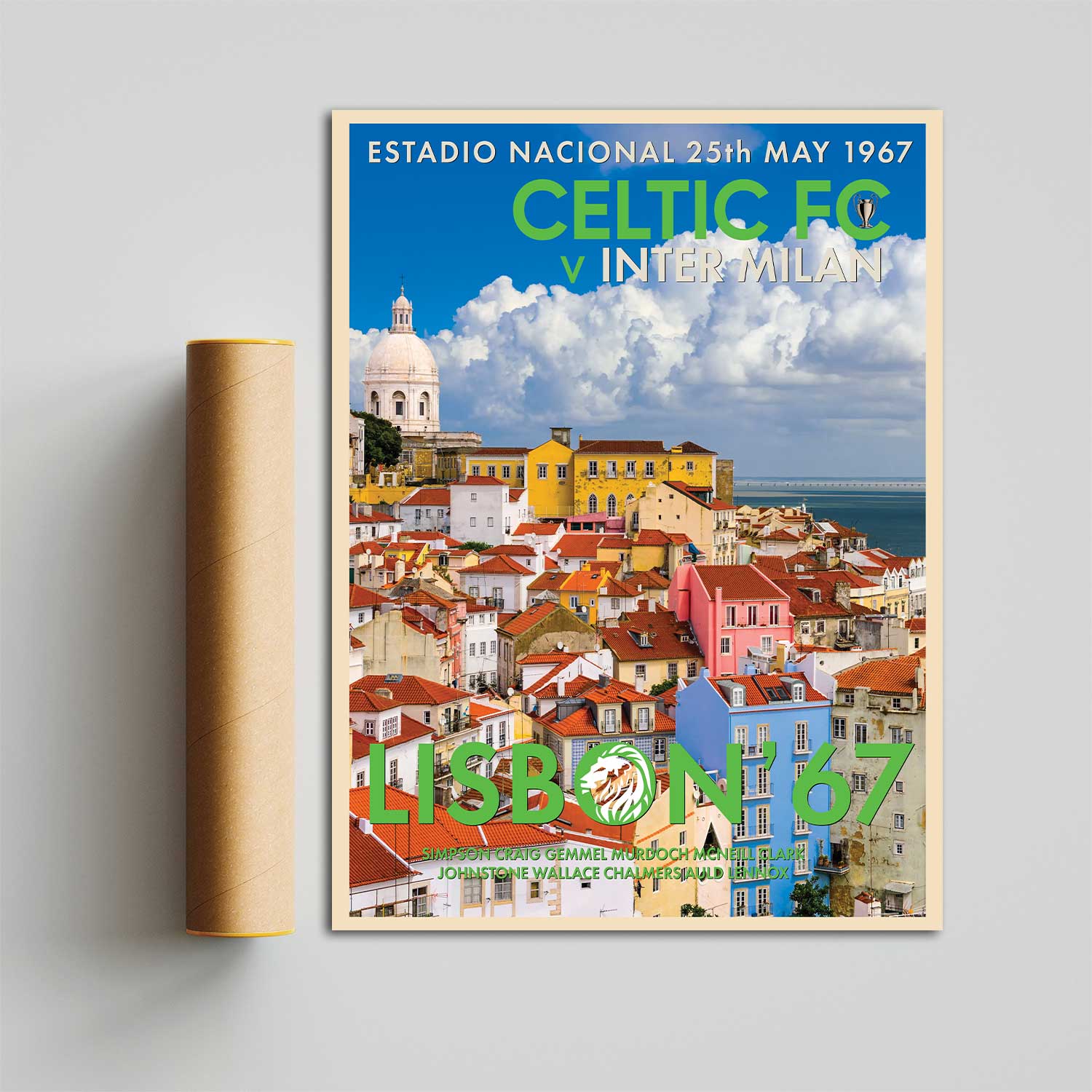 CELTIC FC 2021 Lisbon Lions 1967 European Cup Final retro style illustrated print