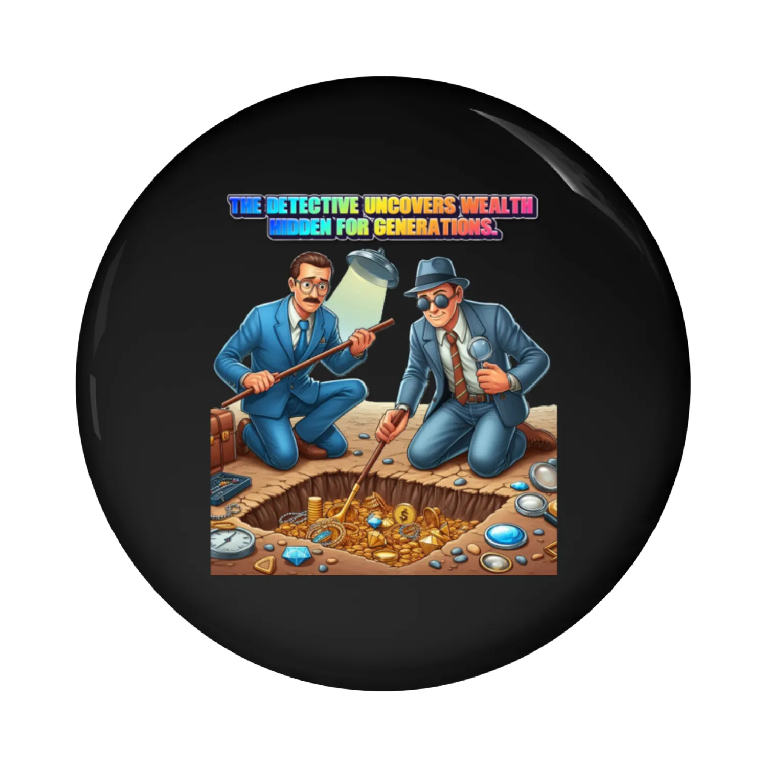 The Detective Uncovers Hidden Wealth Pin Buttons