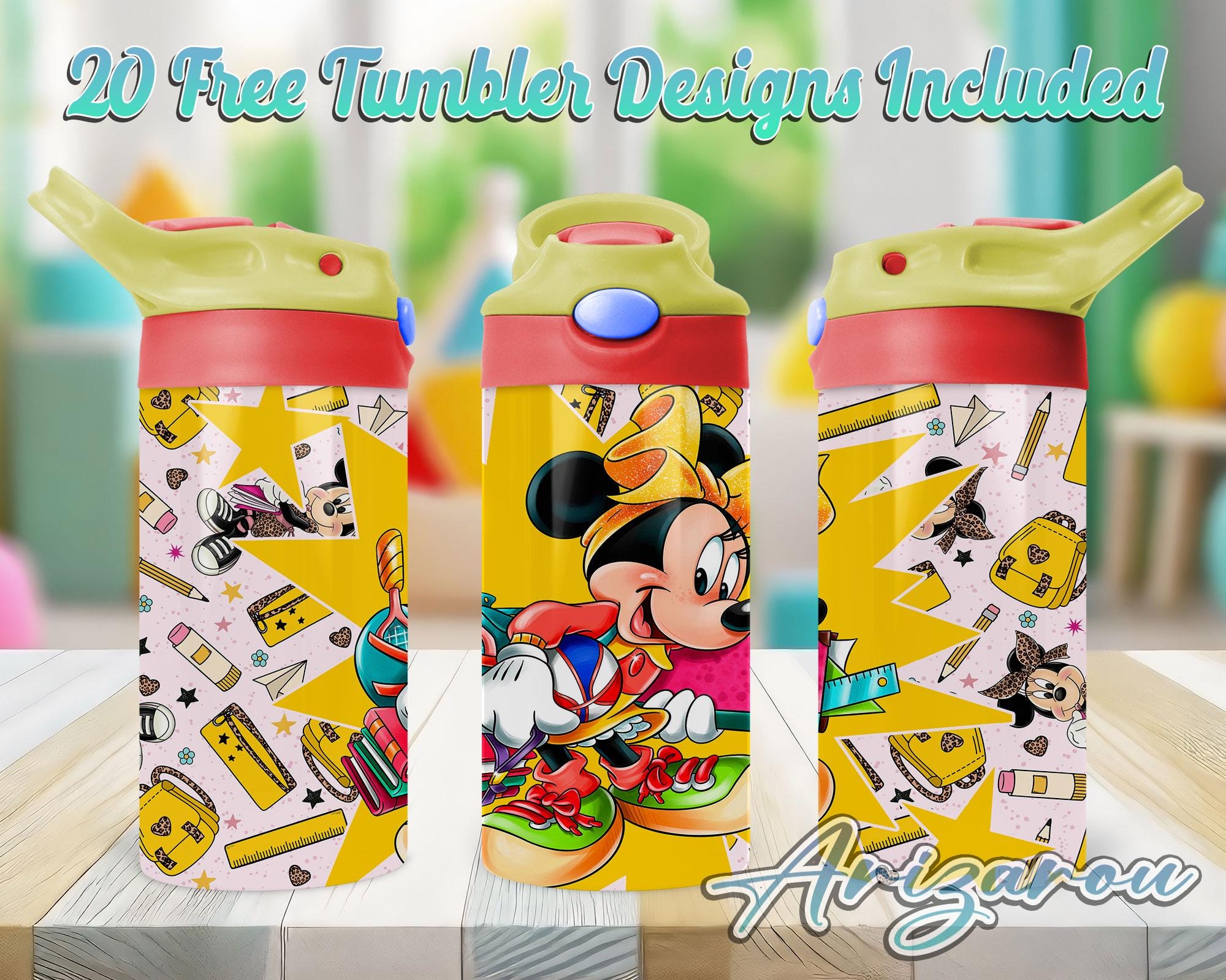 Mouse Cartoon Back To School 12oz Flip Top, Cartoon Sippy cup Tumbler, Mouse Movie Tumbler
