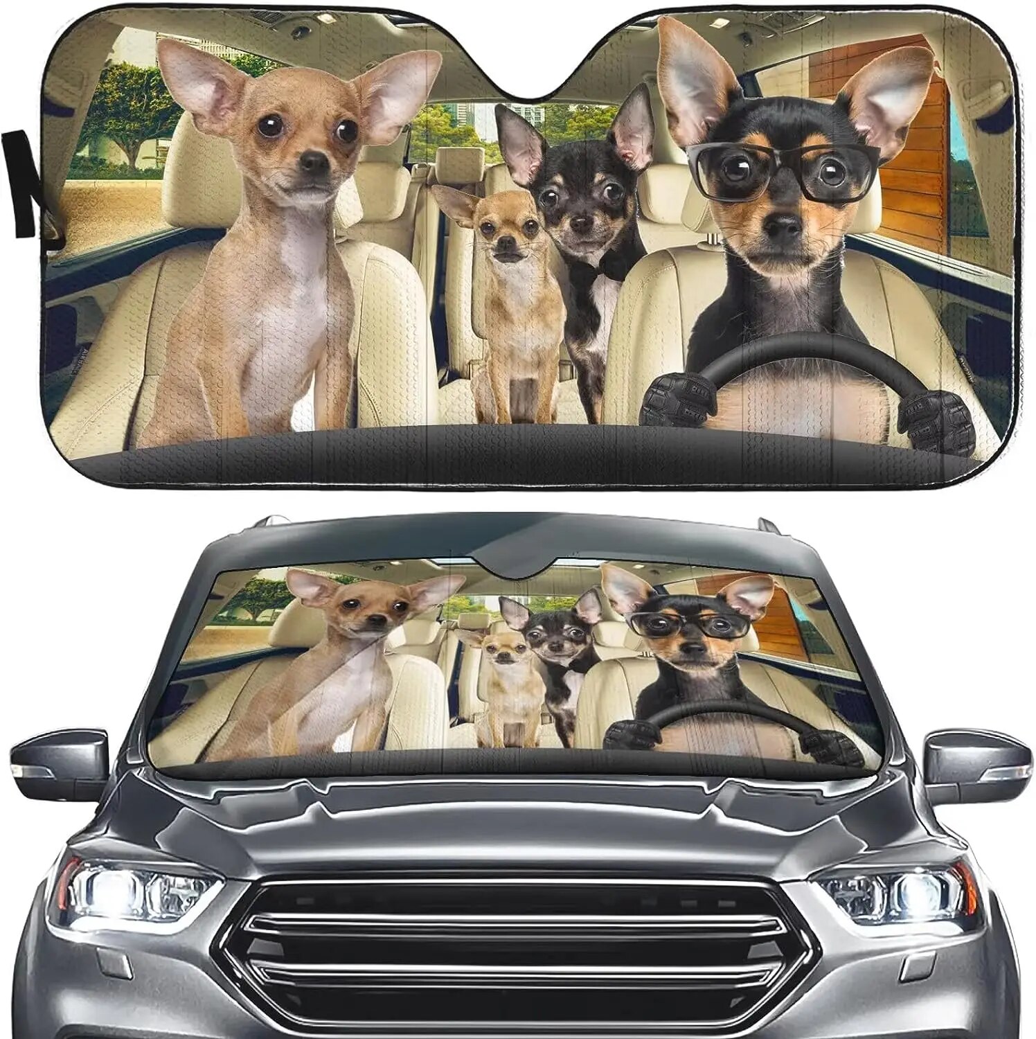 Chihuahua Dog Driver Animal Car Windshield Sun Shade