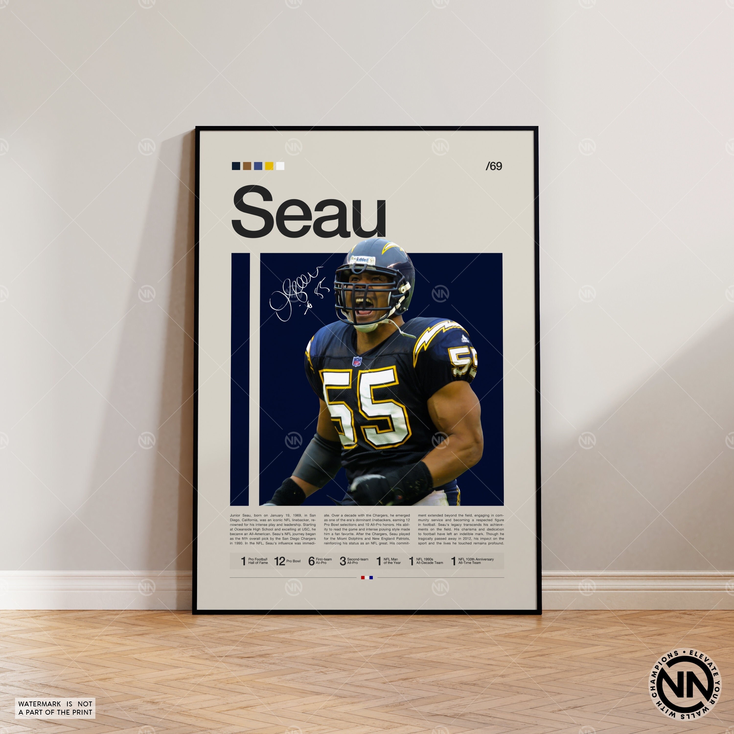 Junior Seau Poster, San Diego Chargers Print, football Poster, Sports Poster, football Fans, Football Poster, football Wall Art, Sports Bedroom Posters