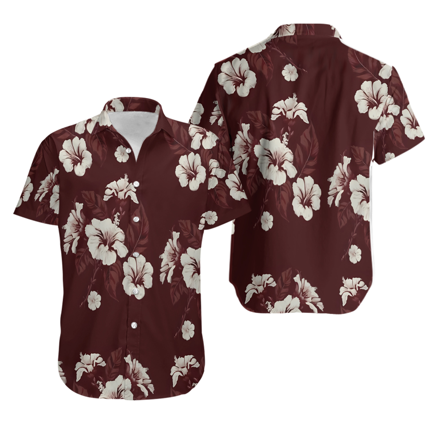 Burgundy Executive Hawaiian Shirt Button Up, Summer Vacation