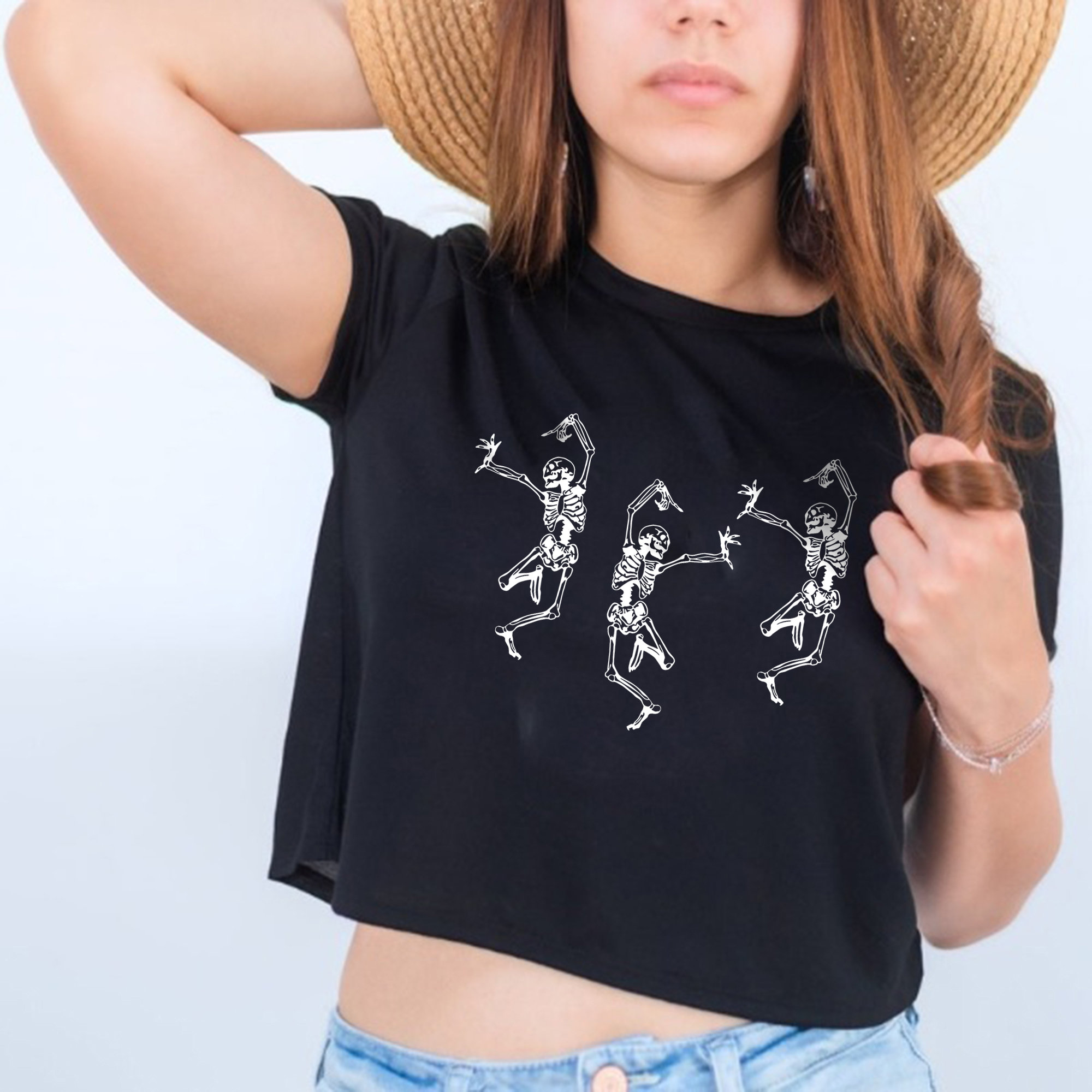 Dancing Skeleton Crop Top, Funny Halloween Skeleton Crop Top, Halloween Party Crop Top, Halloween Costume Crop Top, Halloween Crop Top