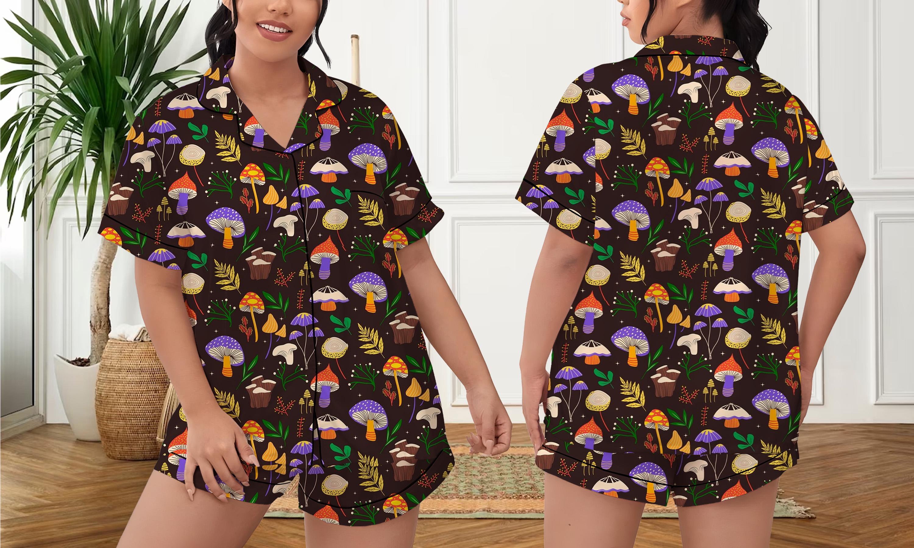 Mushroom Pattern Pajamas Short Set, Mushroom Pattern Pajamas Set, Holiday Pajamas Set, Pajamas Pants, Women Pajamas, Sleepwear Pyjamas