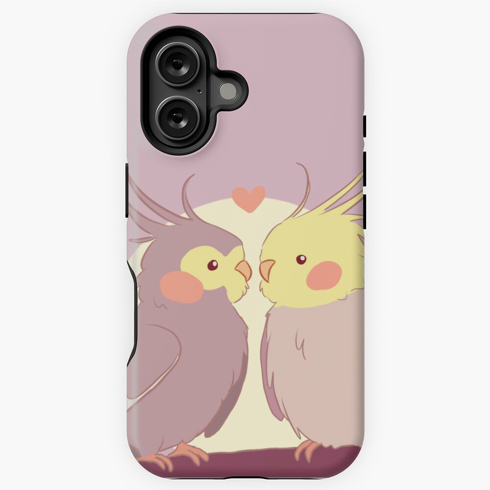 Cute Cockatiel birds in love - cartoon Cockatiel Parrot illustrations iPhone Case