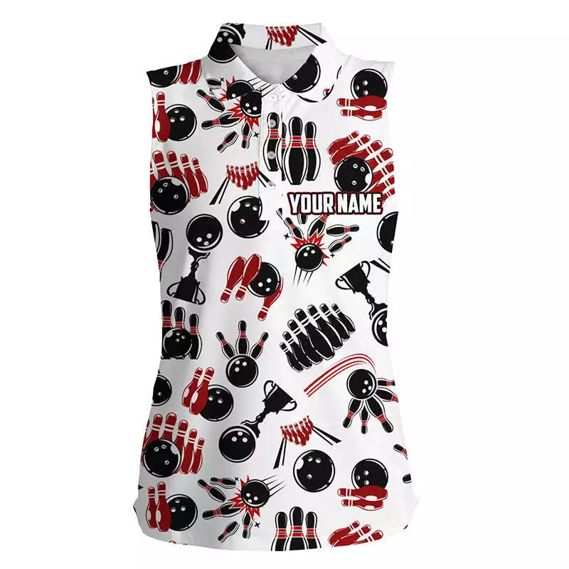 Womens Bowling Sleeveless Polo Shirts Custom Bowling Pattern Team Bowling Polo