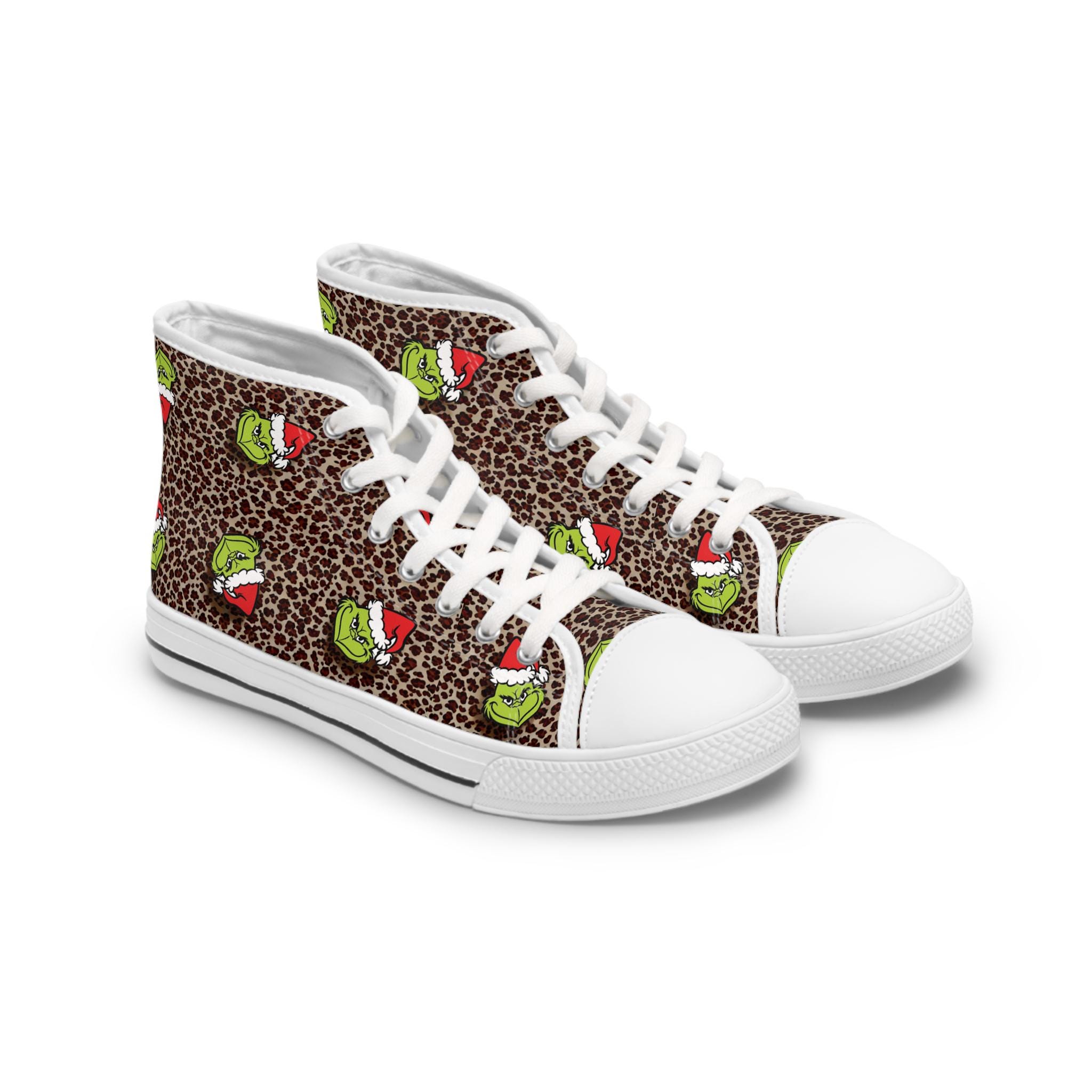 Leopard Print Christmas High Top Sneakers for Women, Holiday Footwear, Festive Shoes, Unique Christmas Sneakers