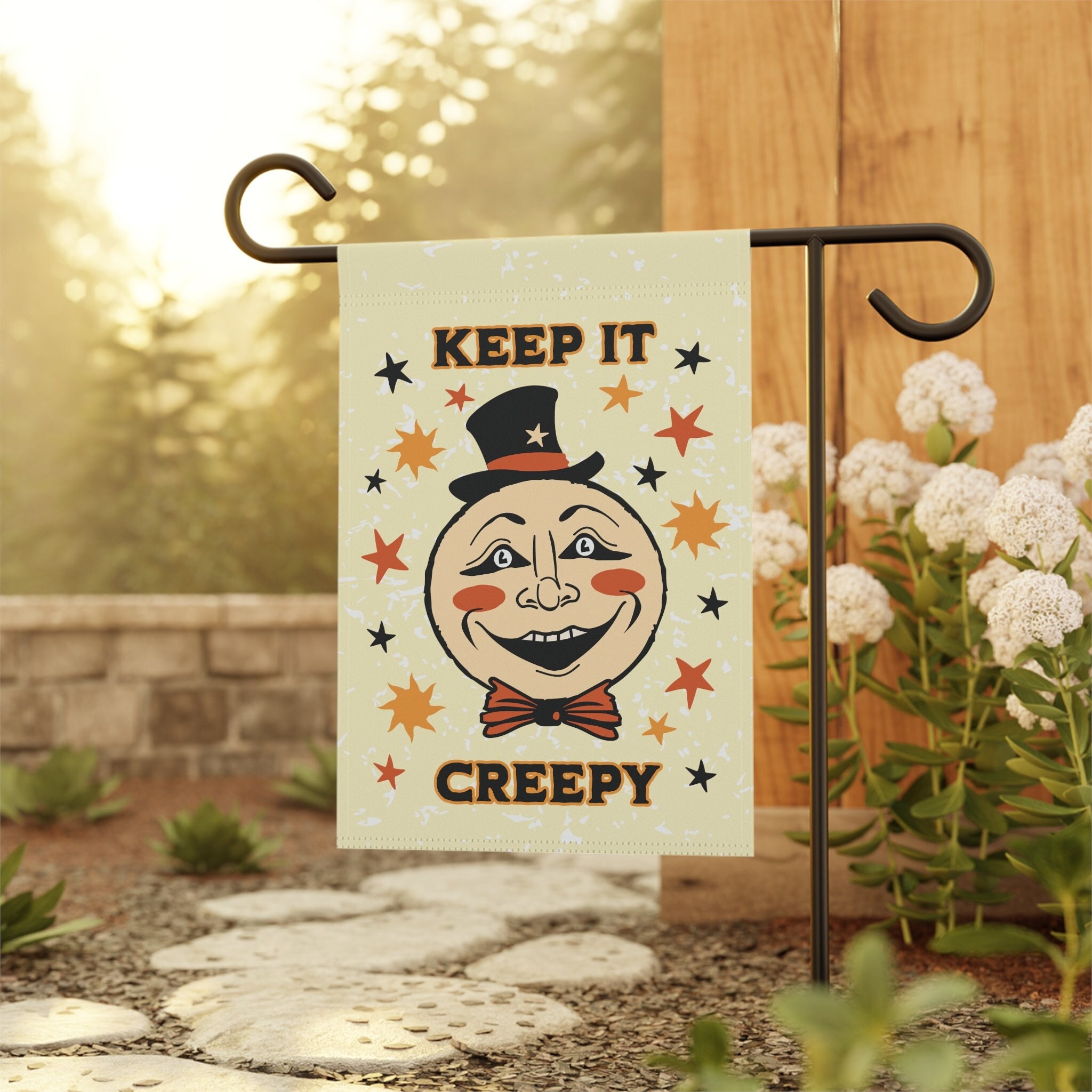 Vintage Halloween Moon Garden Flag, Halloween Outdoor Flag, Haunted House Garden Flag