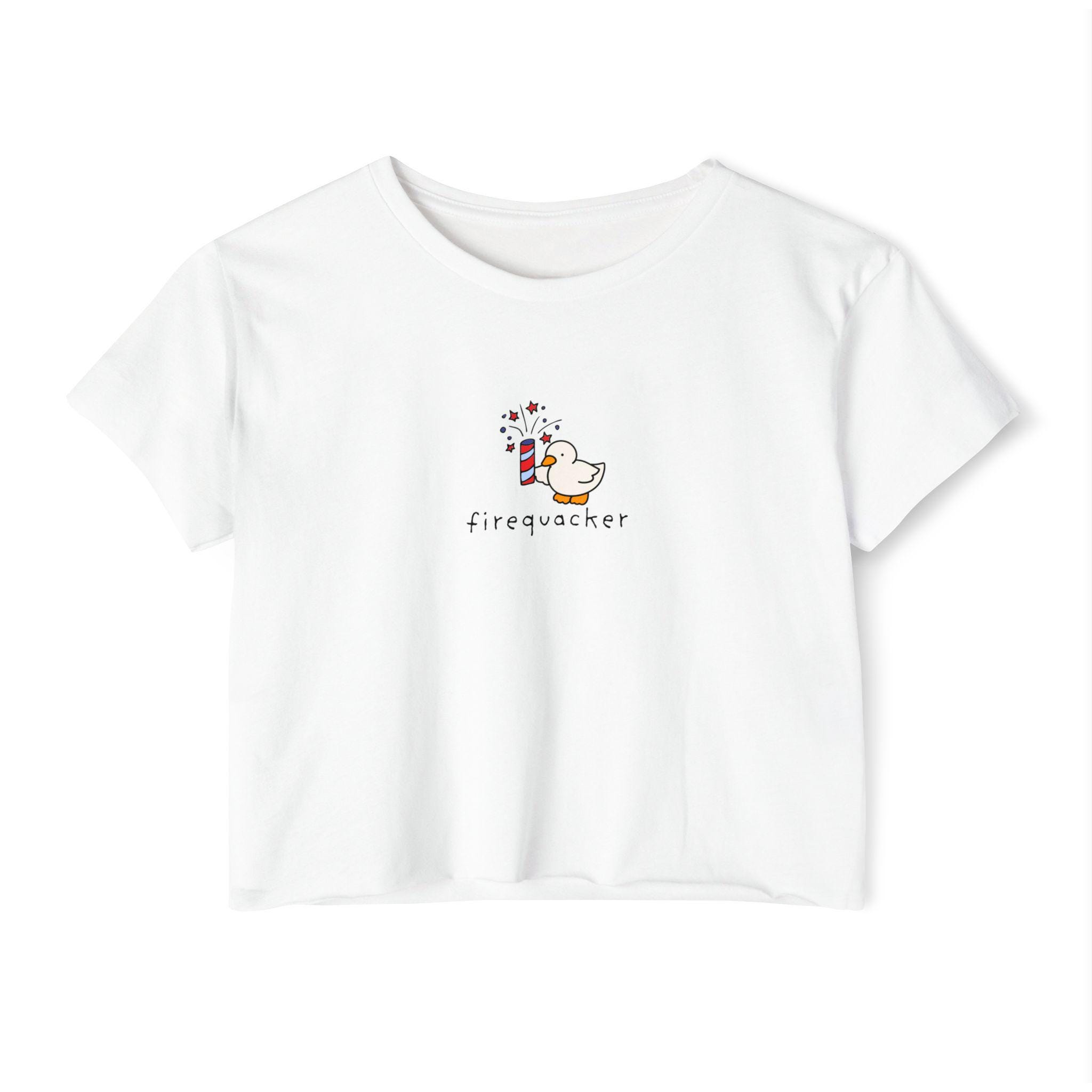 Cute Duck Firecracker Women's Crop Top - Family Matching Summer Top, Festival Outfit, Fourth of July Graphic Tee
