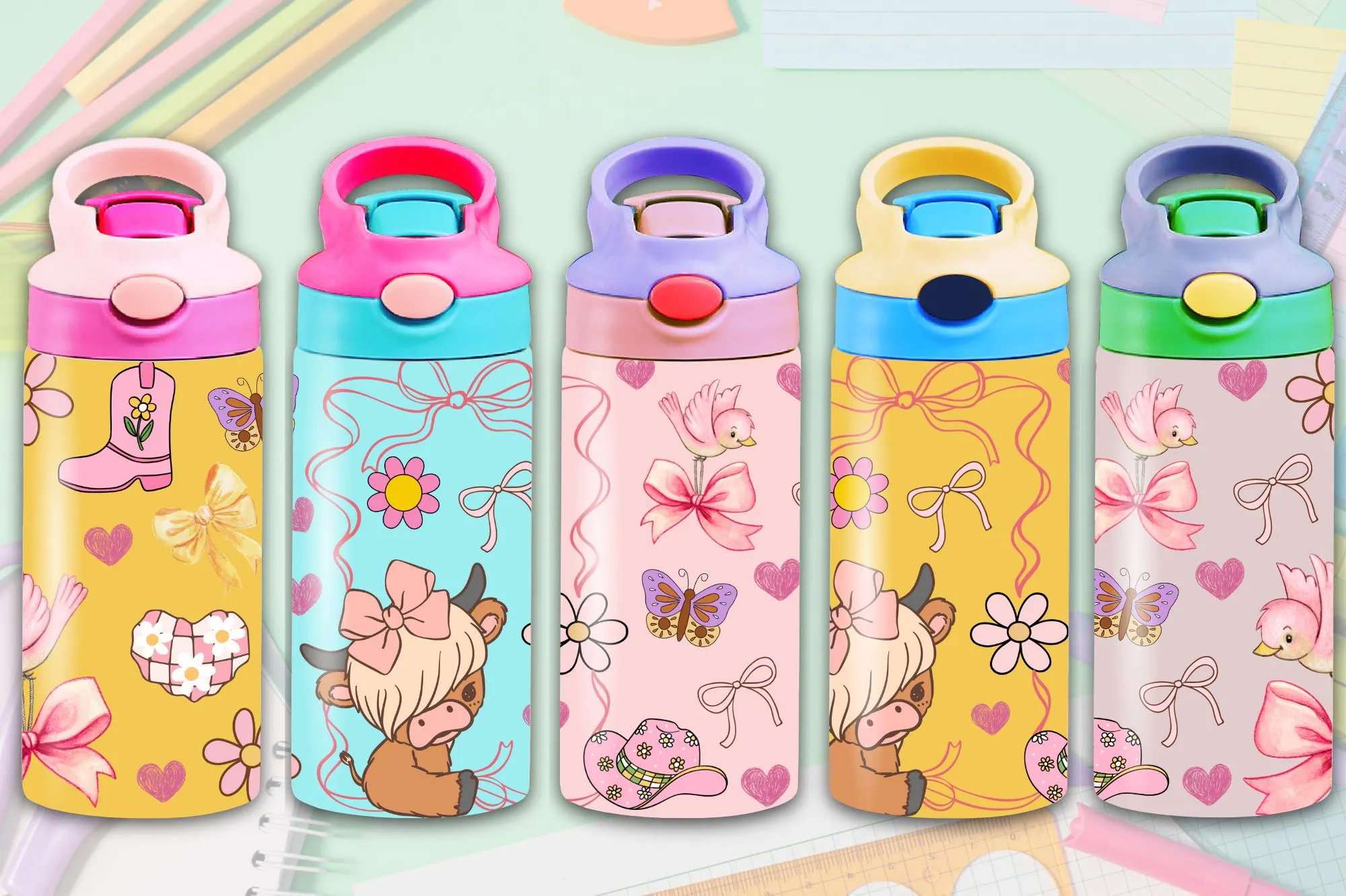 Highland Cow 12 oz Tumbler Wrap, Kids Straight Tumbler Design, Sippy Cup Flip Top