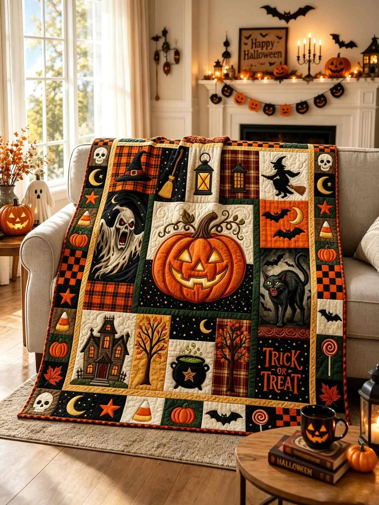 Halloween Patchwork Quilted Blanket