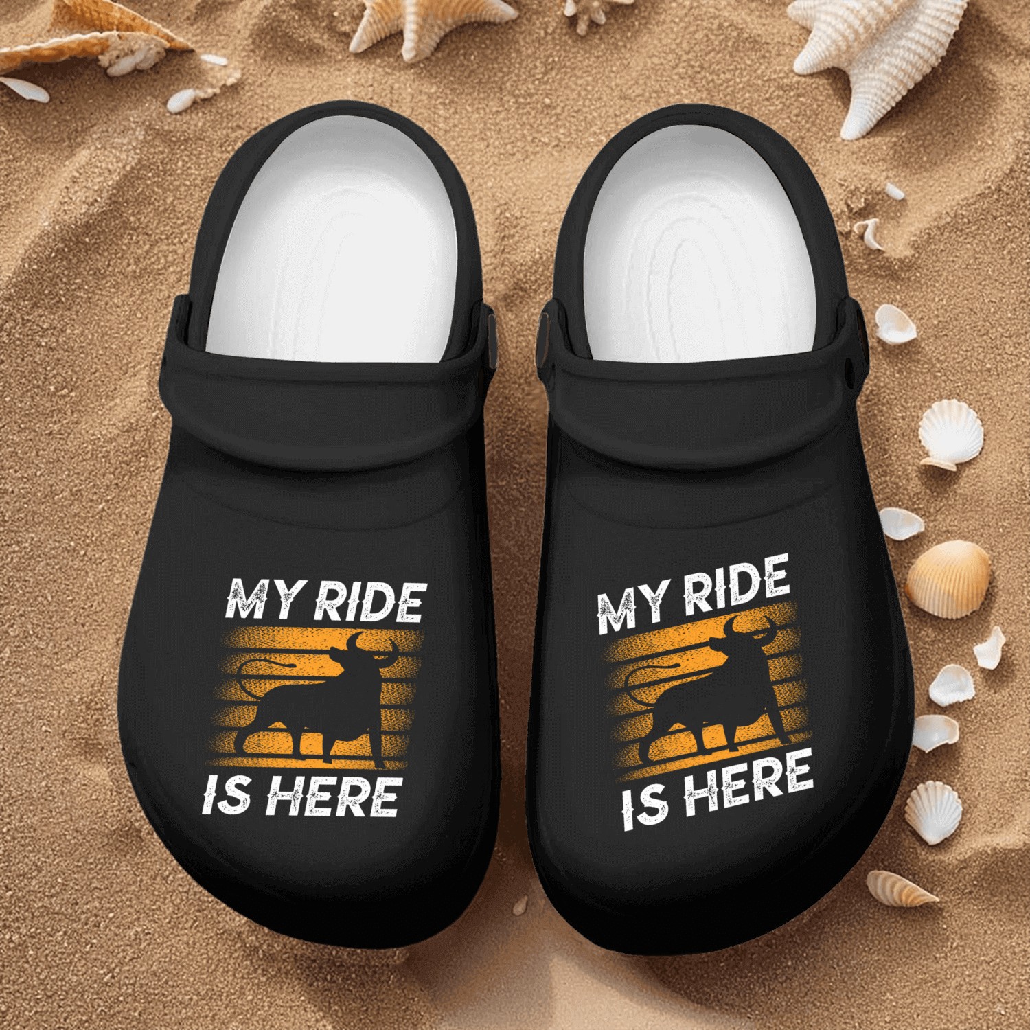 My Ride Is Here Bull Rider Bull Riding Rodeo Nurse Clogs