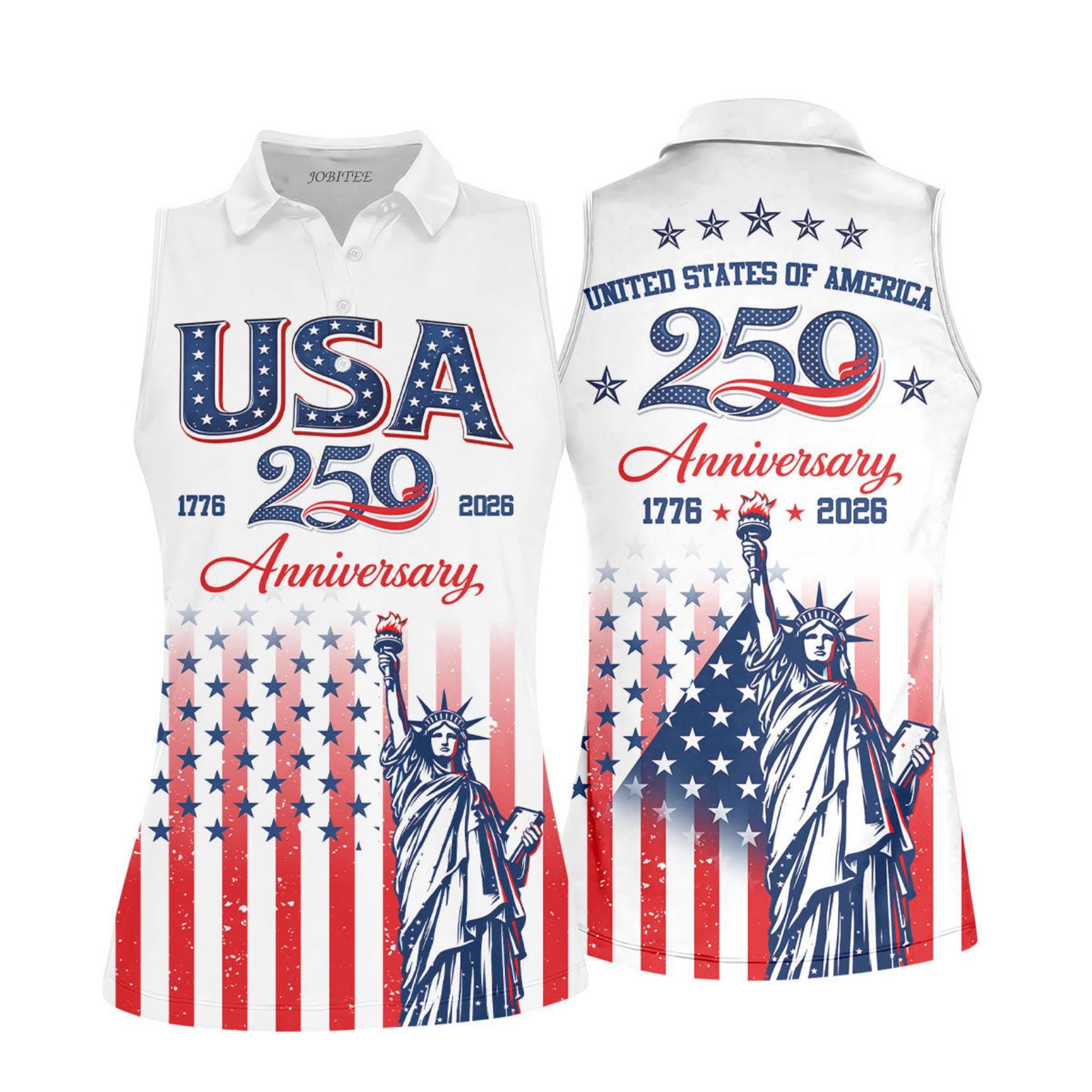 USA 250th Anniversary Sleeveless Polo Shirt Women, Patriotic Golf Polo Shirt, America 17762026 Shirt, Statue of Liberty USA Flag Polo Top