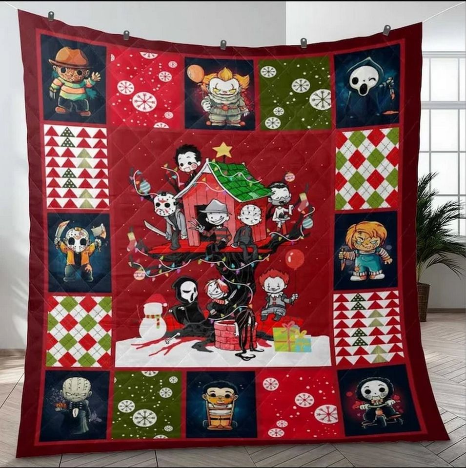 Christmas Horror Movie Characters Serial Killers Quilt Blanket