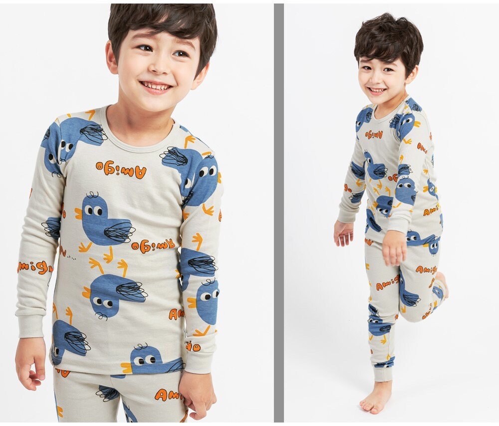 blue bird pajamas, kids pajama set, Pajama set for boys and girls, Dino pajamas, Korean pajamas