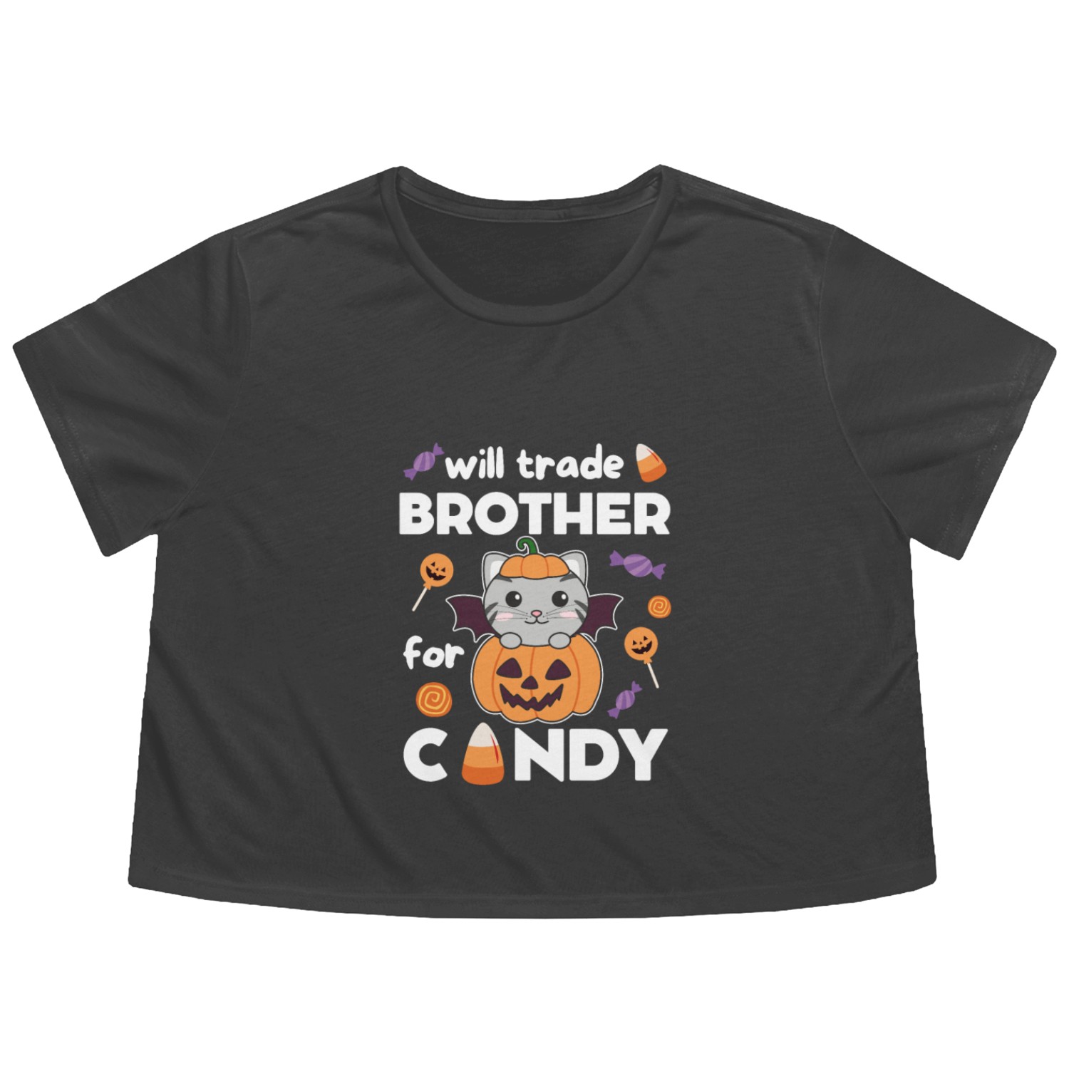Cat Halloween Trade Brother For Candy Flowy Cropped Tees
