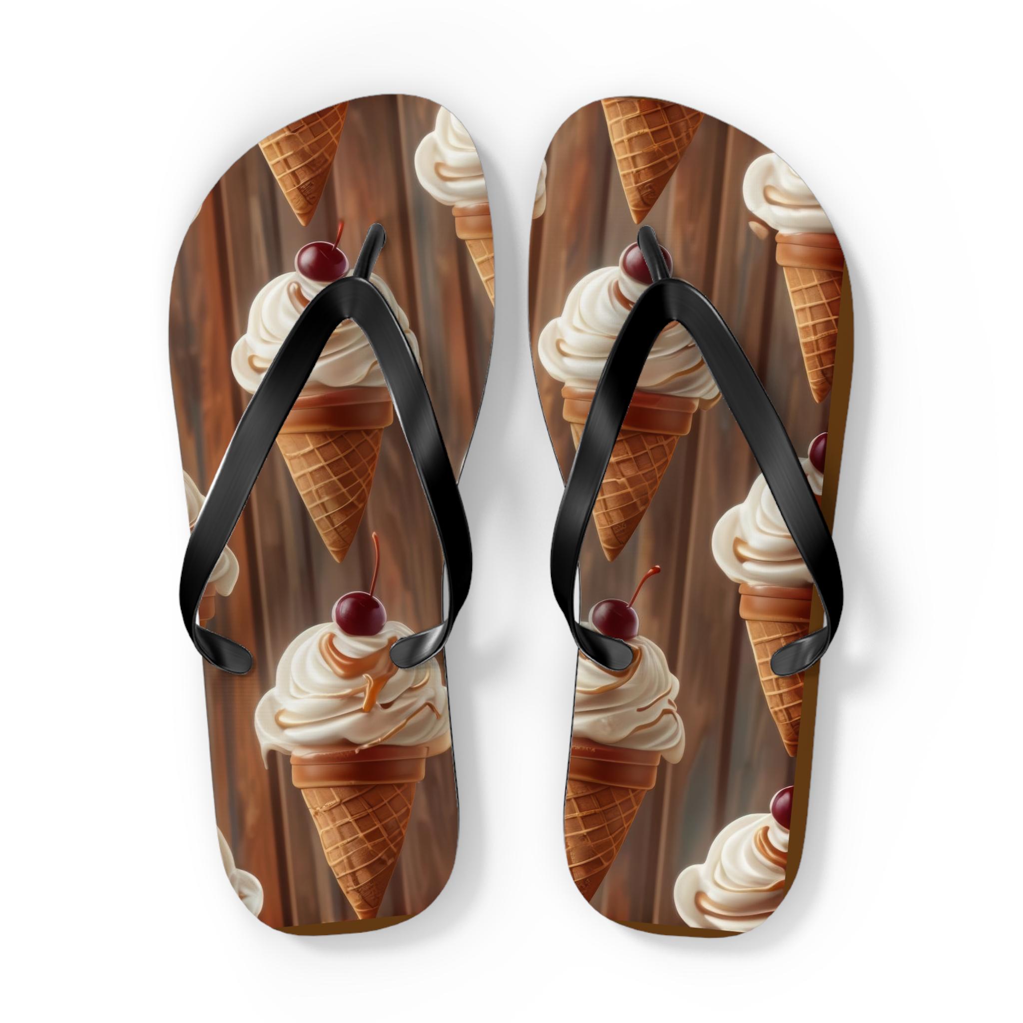 Ice Cream Cone Flip Flops - Summer Fun Beach Sandals, Tropical Vacation Footwear, Novelty Pool Shoes, Cute Slip-Ons, Colorful Resort Flip