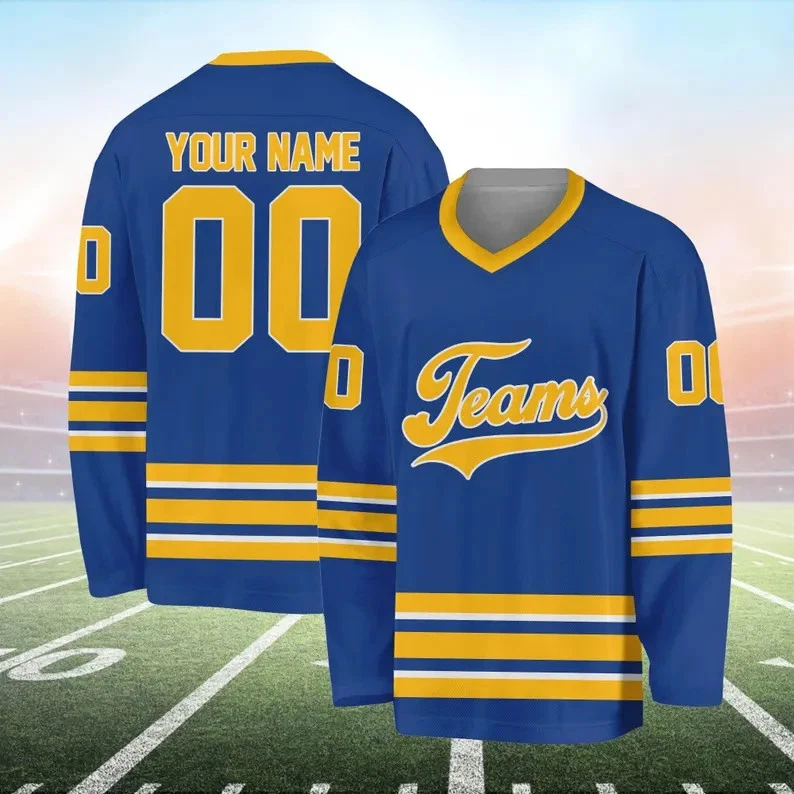 Custom Hockey Shirt – Blue and Yellow Team Jersey Personalized for Players