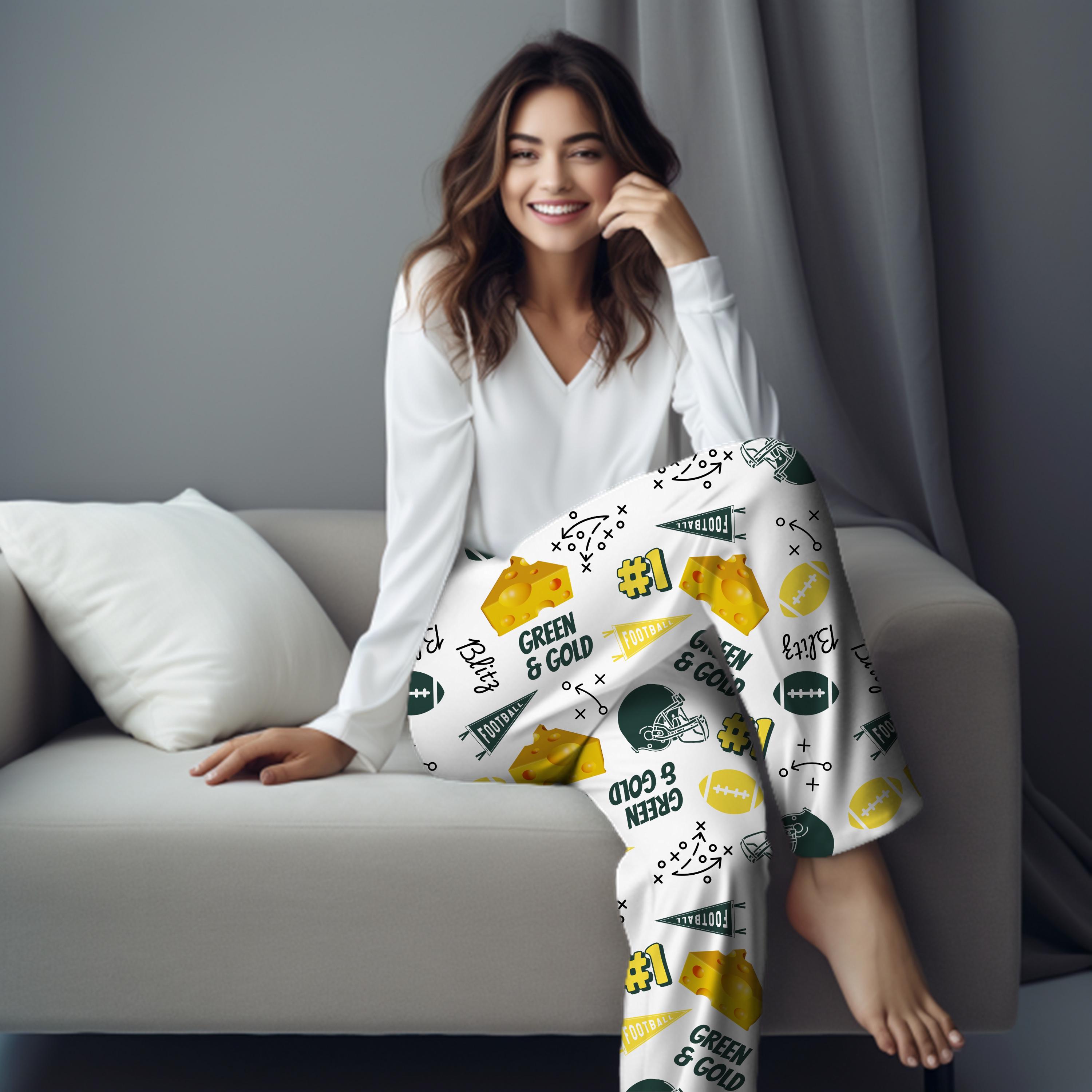 Wisconsin Football Green and Gold PJ Pants, Green Bay Lounge Pants, Birthday Gift, Football Lovers Gift, PJ Gift for Her, Green Bay