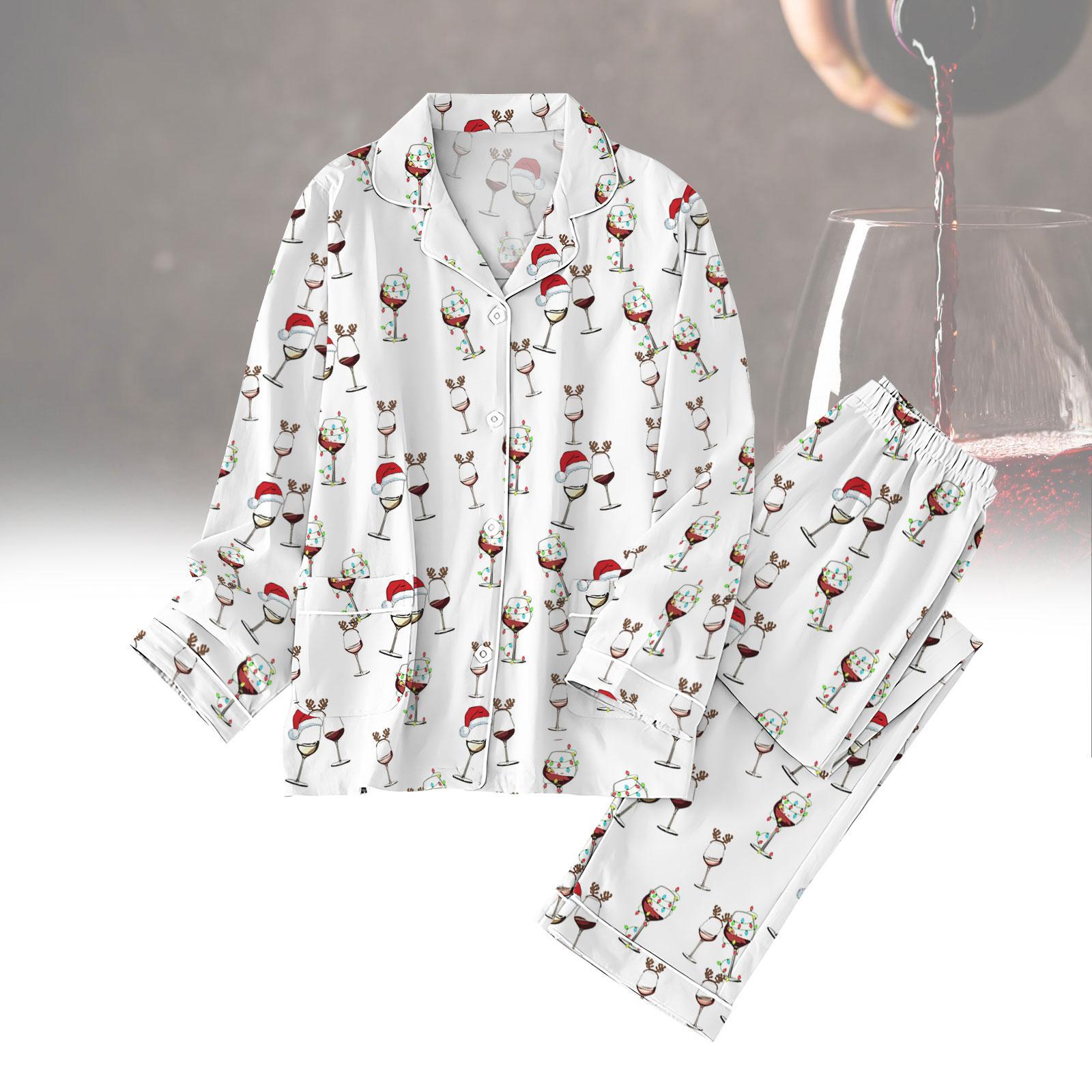 Wine Glass Christmas Pajamas, Wine Bottle Santa Pajamas Pants for Women, Relaxing Nightwear, Wine Lover's Night Pants, Wine Lover Gift