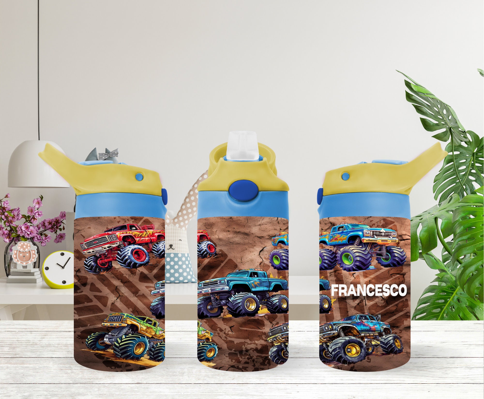 Personalized Monster Truck Kids Water Bottle 12oz