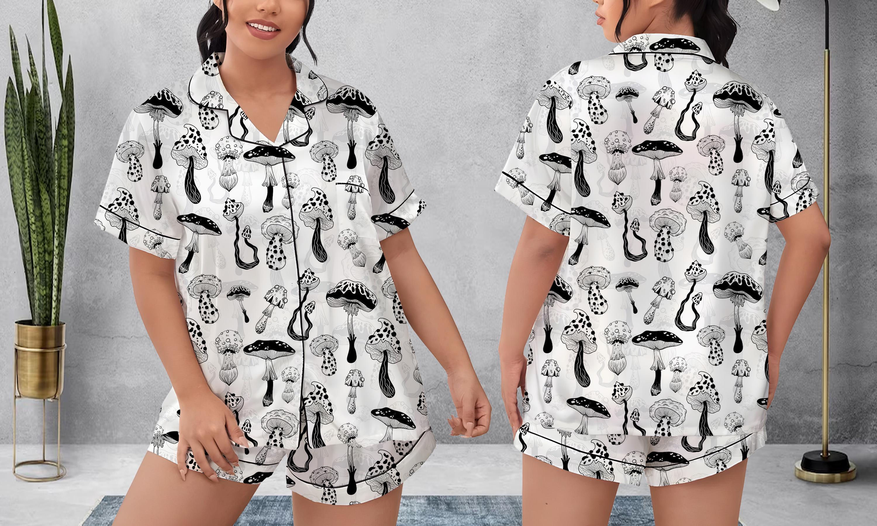 Mushroom Pattern Pajamas Short Set, Mushroom Pattern Pajamas Set, Holiday Pajamas Set, Pajamas Pants, Women Pajamas, Sleepwear Pyjamas