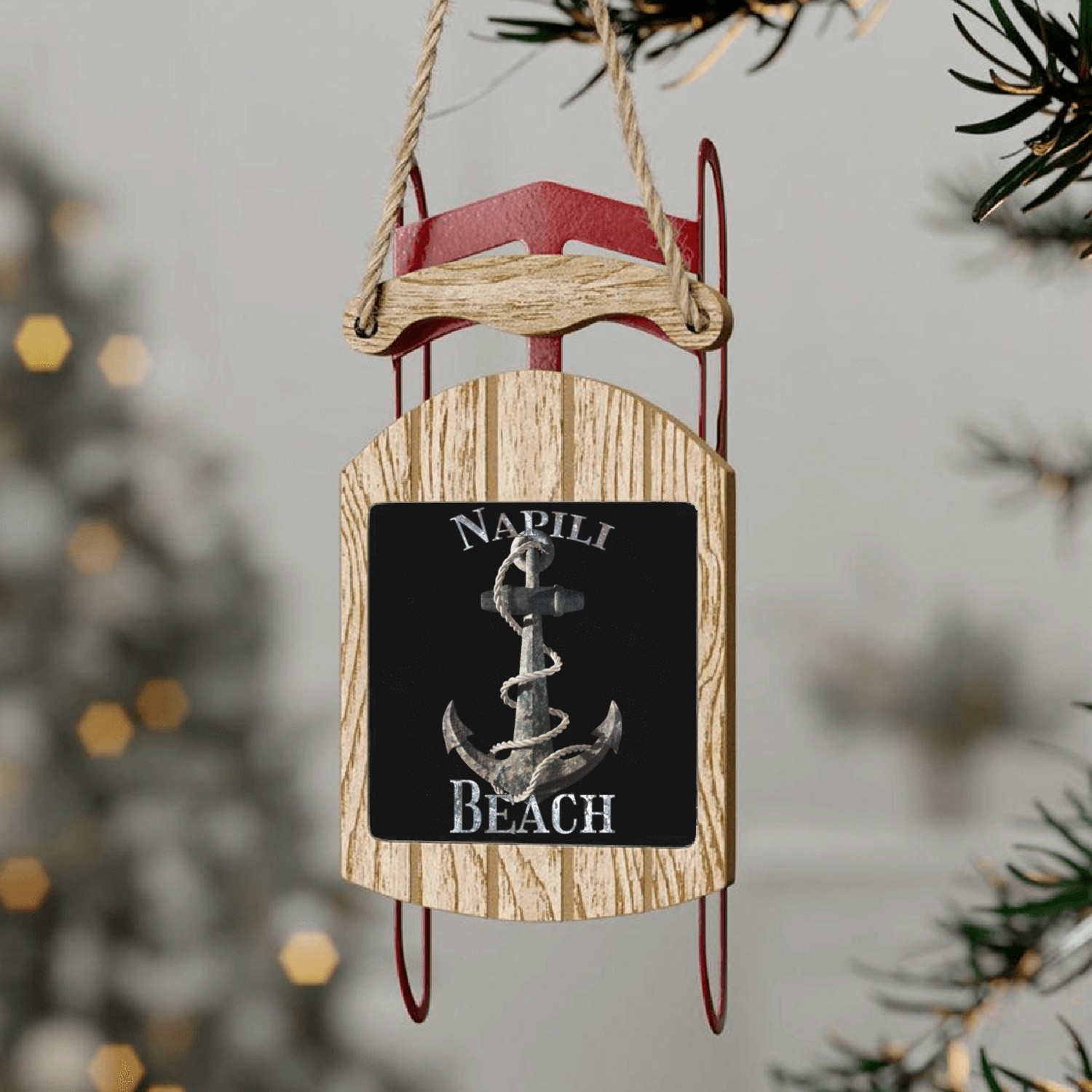Napili Beach Hawaii Nautical Anchor Sailing Sled Ornaments