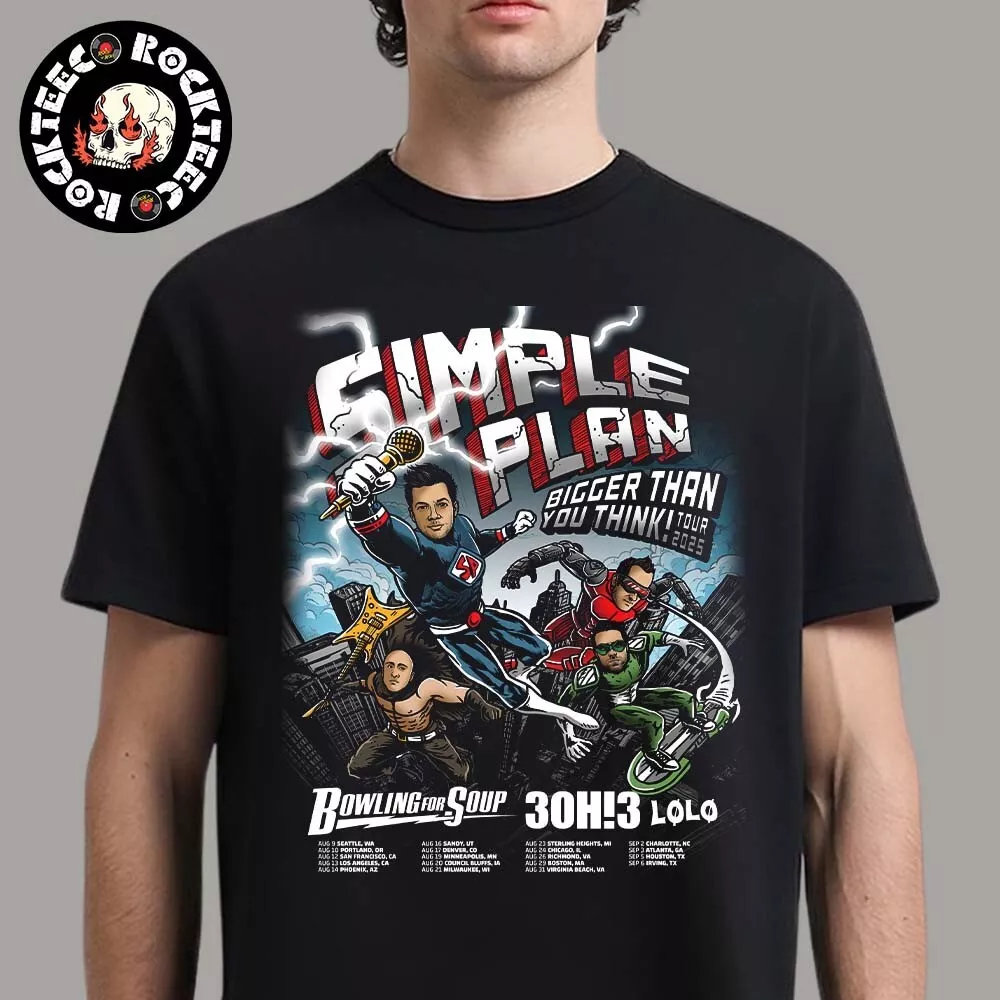 Simple Plan Bigger Than You Think Tour 2025 US Superheroes Art With T-Shirt